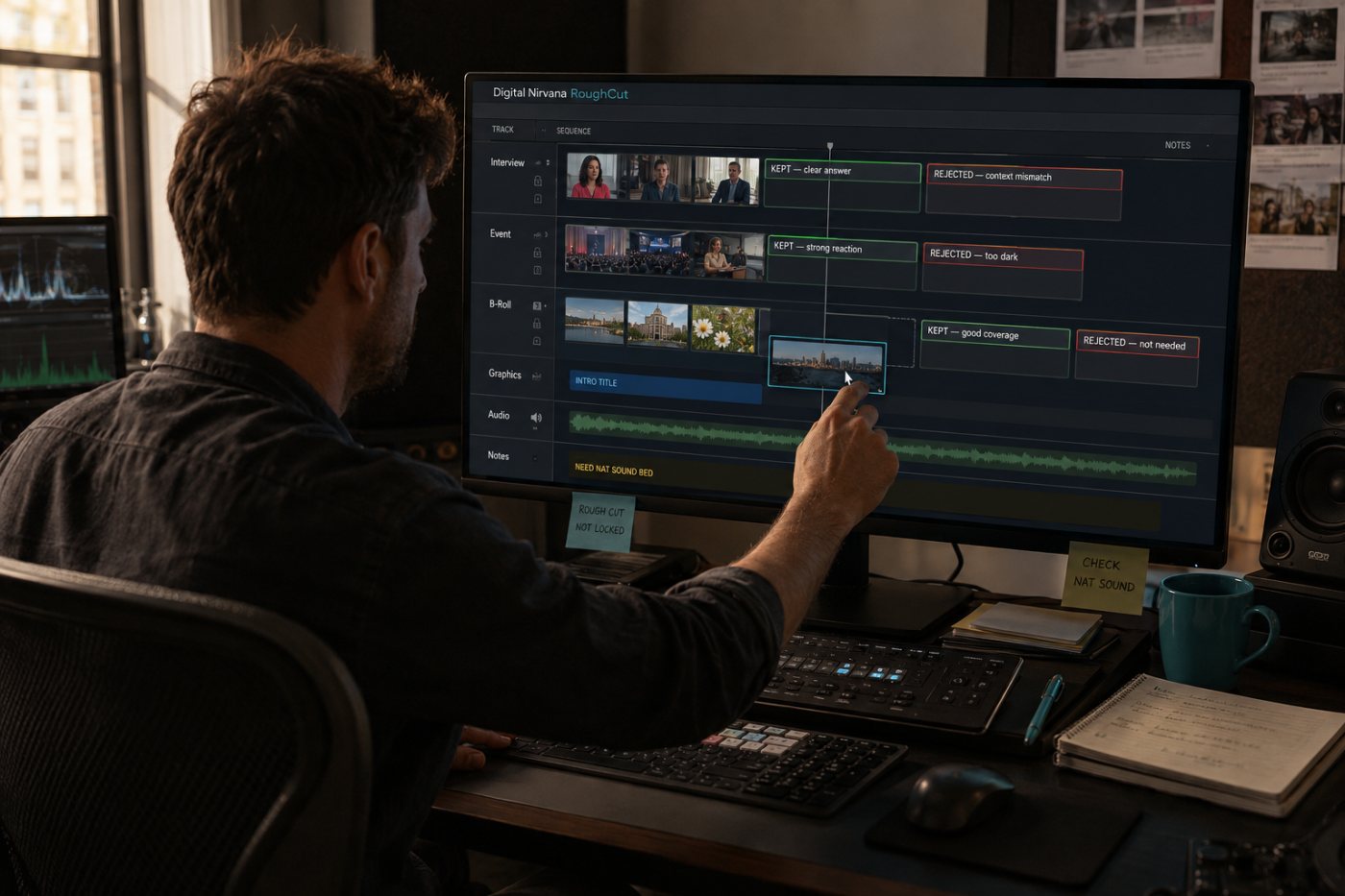 RoughCut کے منتخب اور مسترد clips کی وجوہ کے ساتھ editor timeline میں فیصلہ تبدیل کرتا ہے