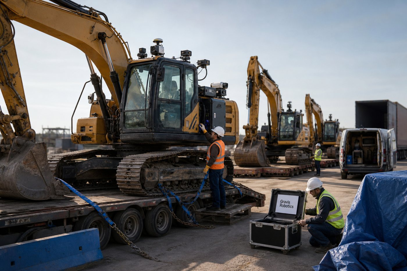Varias excavadoras adaptadas con tecnología de Gravis se preparan para nuevos despliegues comerciales internacionales.