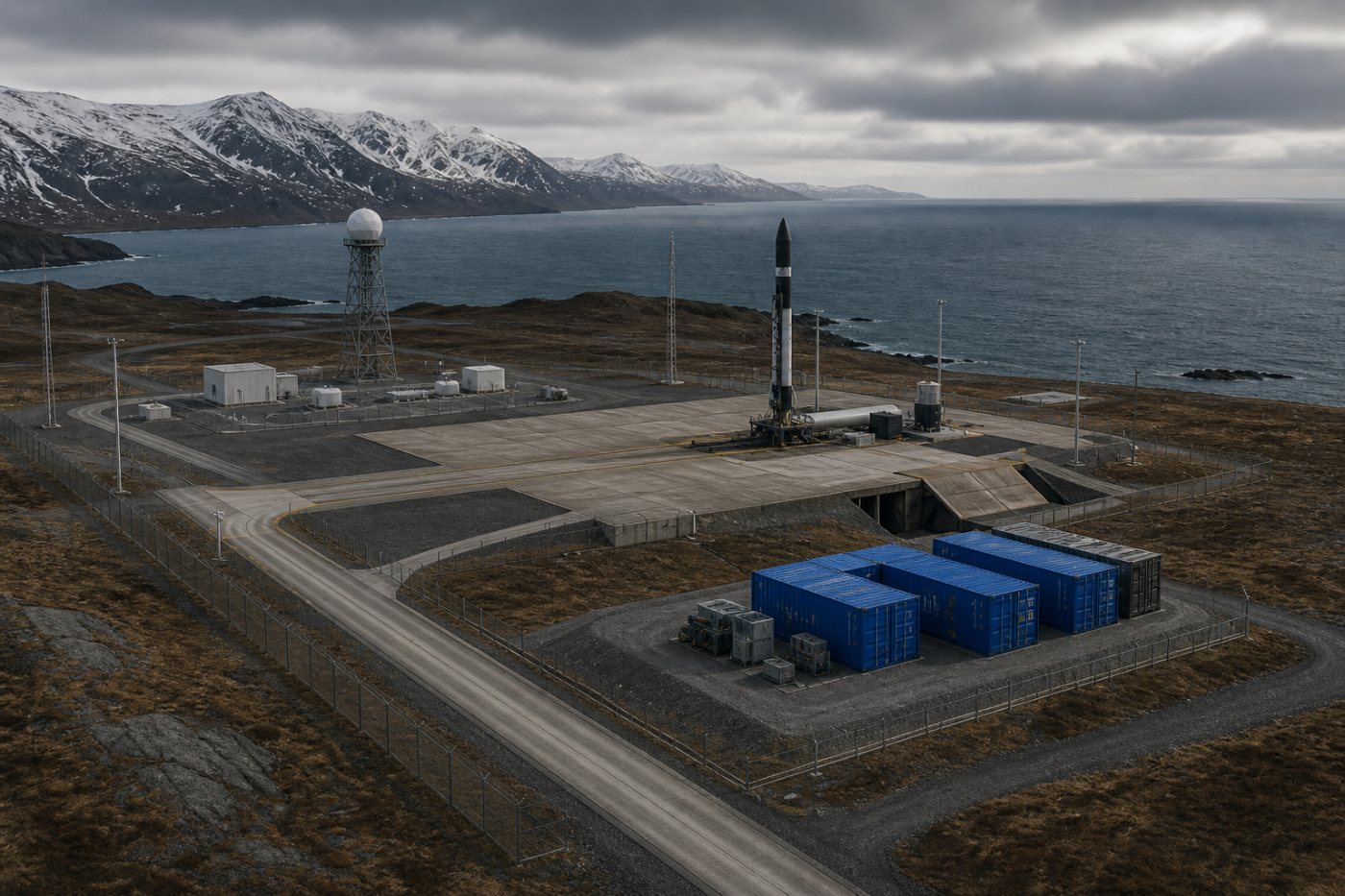 Pacific Spaceport Complex–Alaska में मौजूदा परिसर के भीतर पहुँचता GHOST उपकरण और नियोजित समर्पित मंच