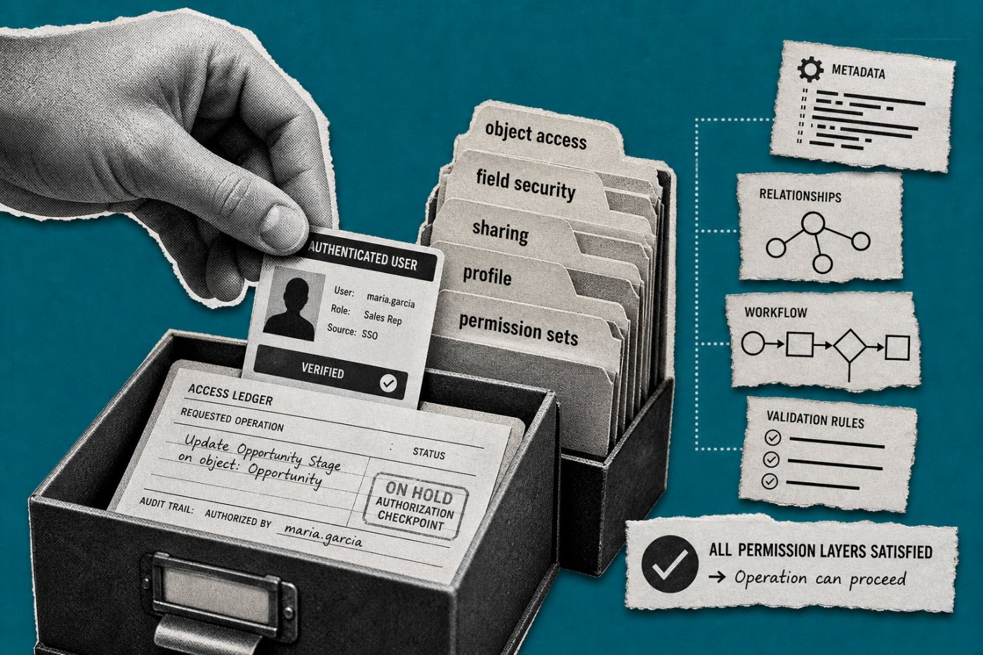 Una operación de un agente queda limitada por la identidad y los permisos existentes del usuario en Salesforce.