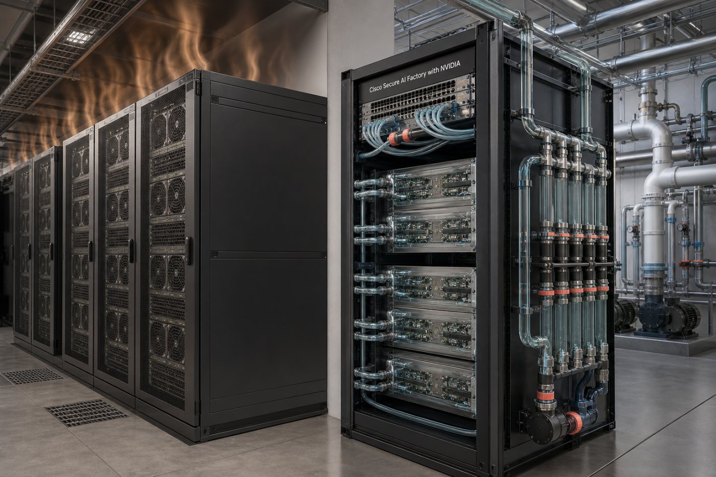 Systèmes Supermicro refroidis par air et par liquide reliés à l’infrastructure réseau Cisco.