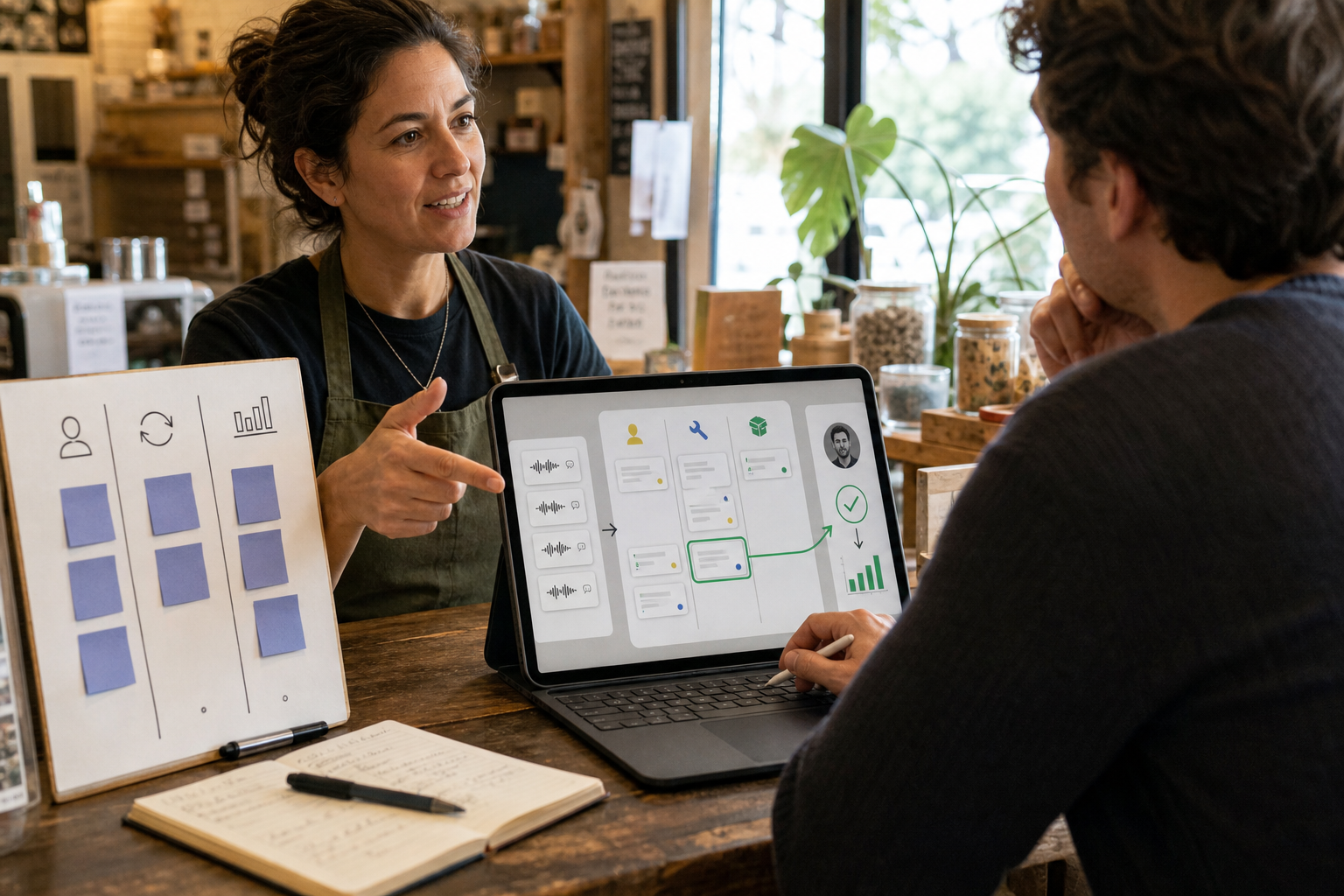A beginner founder narrows a broad AI idea into one testable customer workflow during a Roseville Venture Lab workshop.