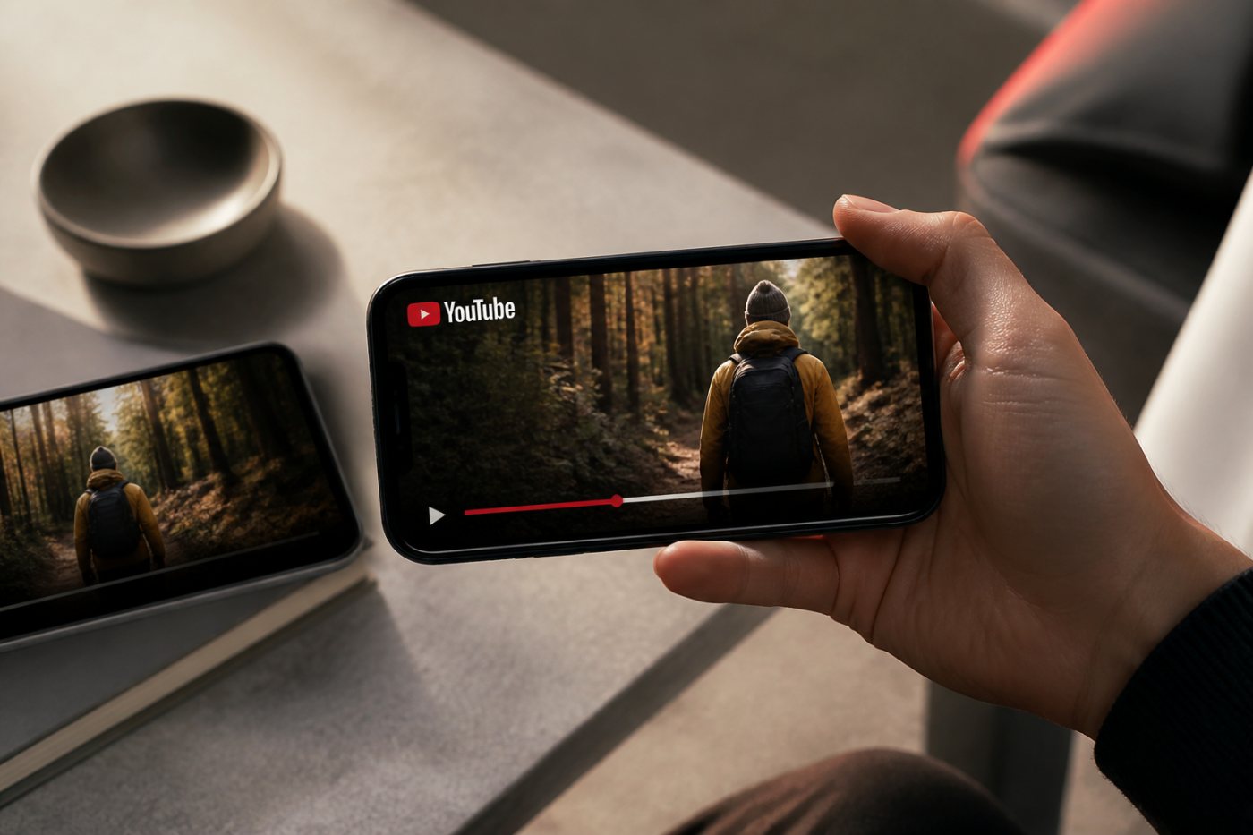 Una reproducción de YouTube continúa más allá del primer fotograma y se distingue como visualización con interacción.