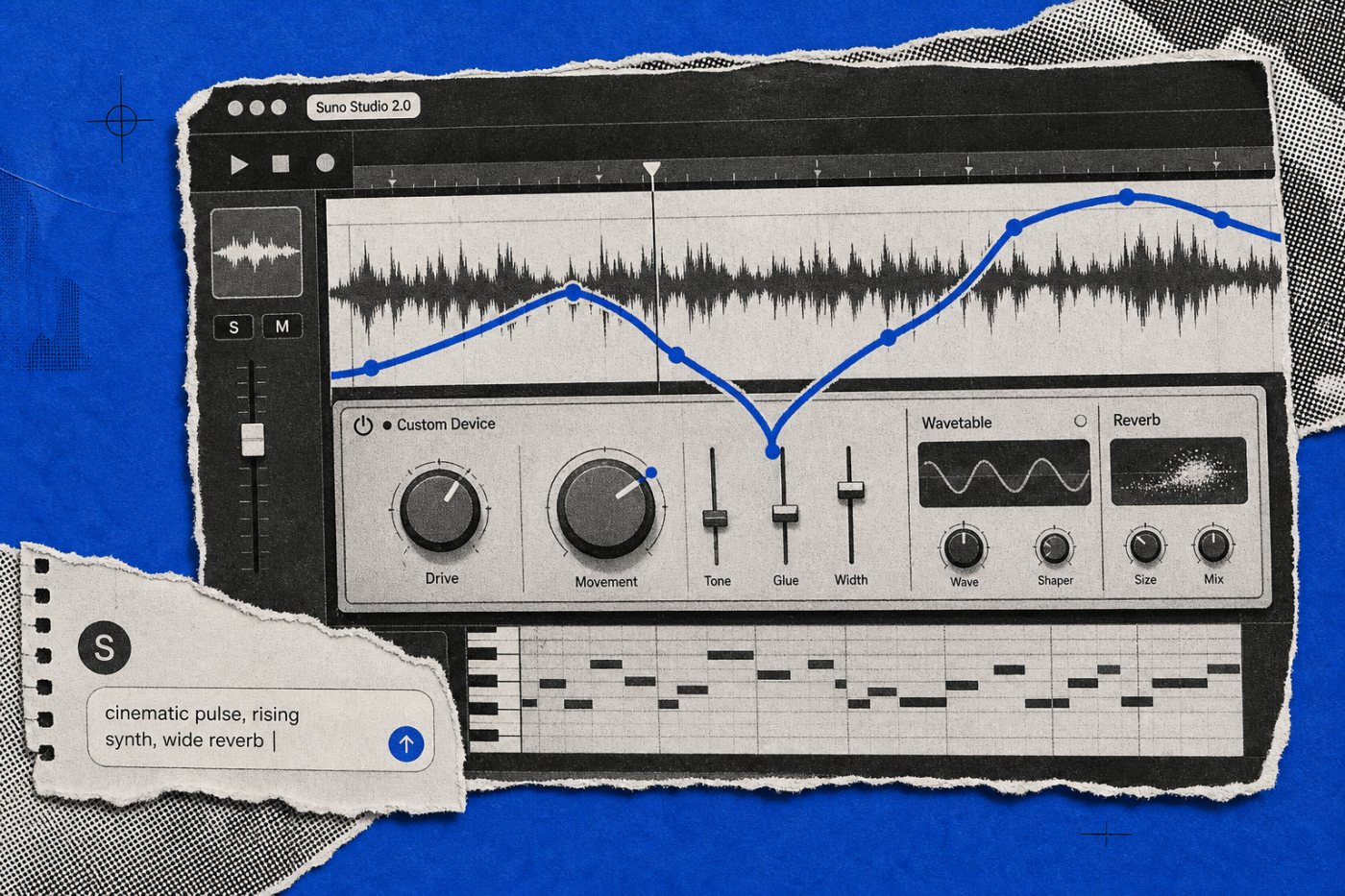 A custom Studio plugin processes a track while automation changes its parameters over time.