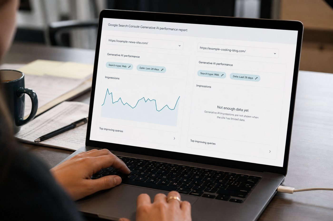 إتاحة تقرير الأداء التوليدي عالميًا مع اختلاف ظهور البيانات بحسب نشاط الموقع وأهليته.