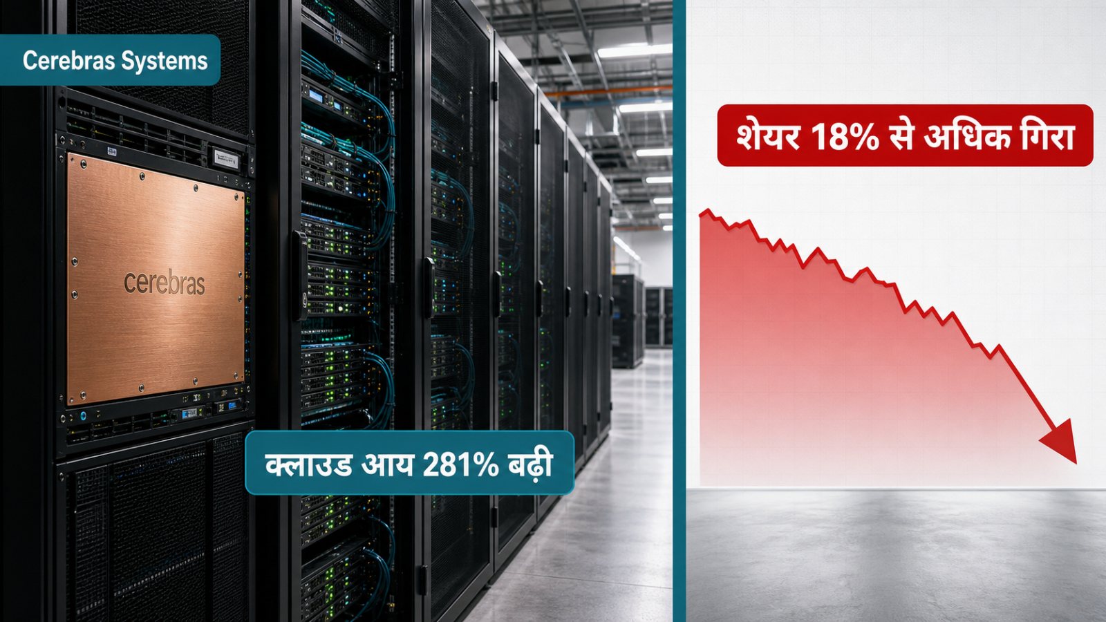 Cerebras की क्लाउड आय 281% बढ़ी, फिर भी शेयर 18% से अधिक गिरा