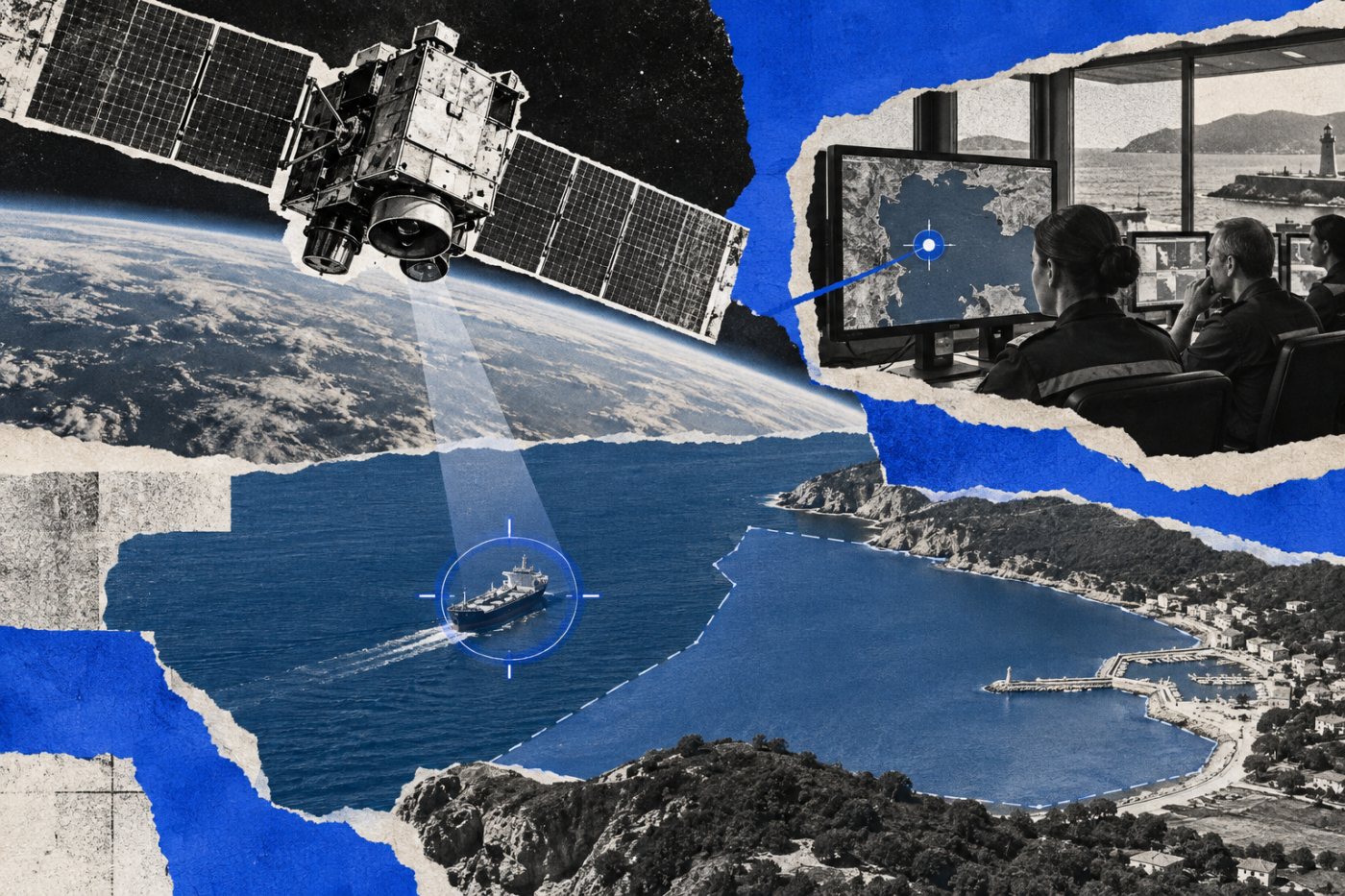 Un satellite Altair-Next Gen analyse en orbite l’approche d’un navire et transmet une alerte localisée à un centre maritime.