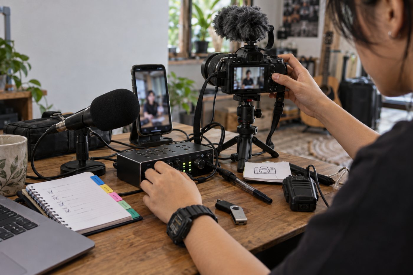 Perangkat, aset, adegan cadangan, dan checklist tim disiapkan untuk latihan privat YouTube Live.