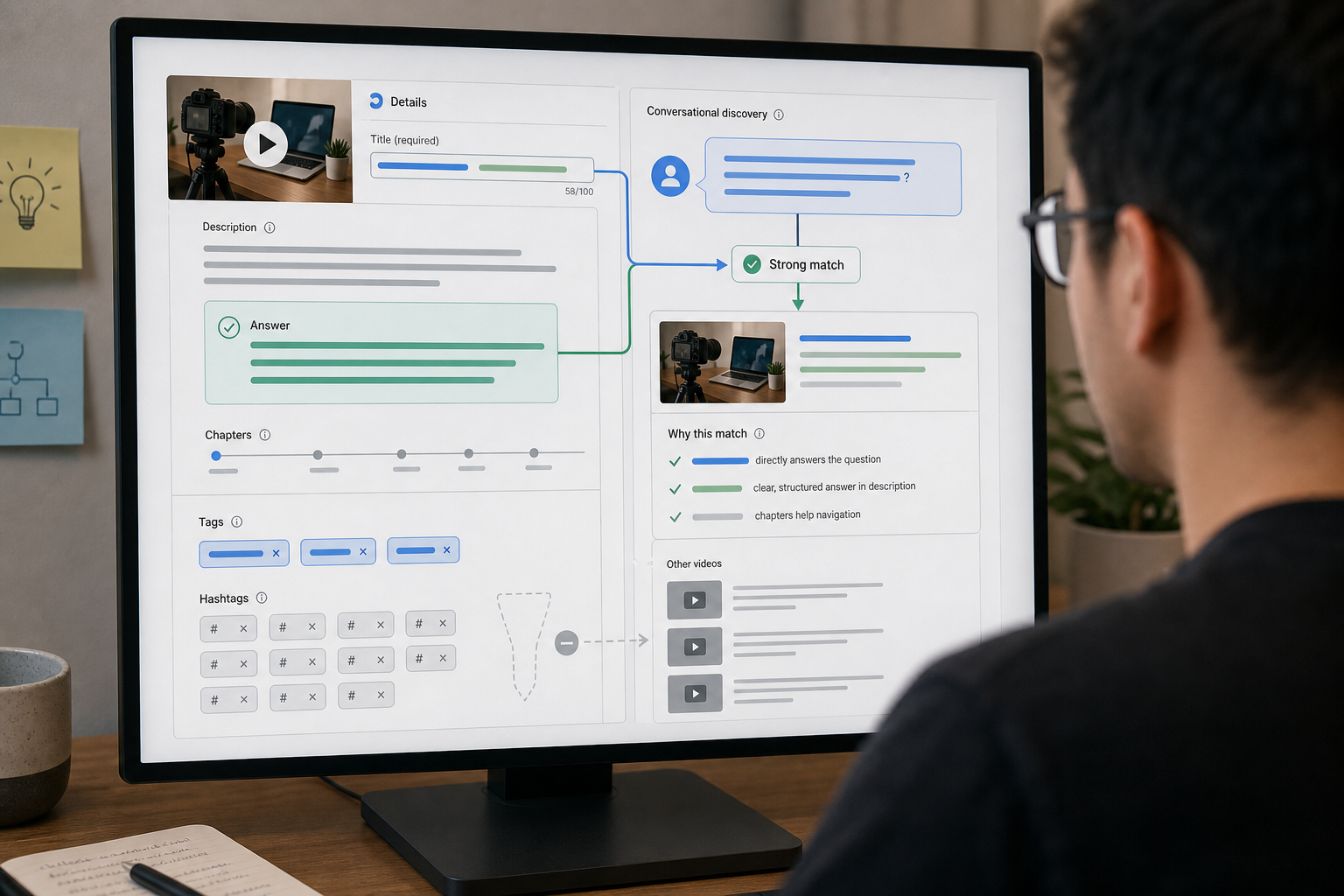 YouTube analytics compares search queries, retention, and one dated metadata change