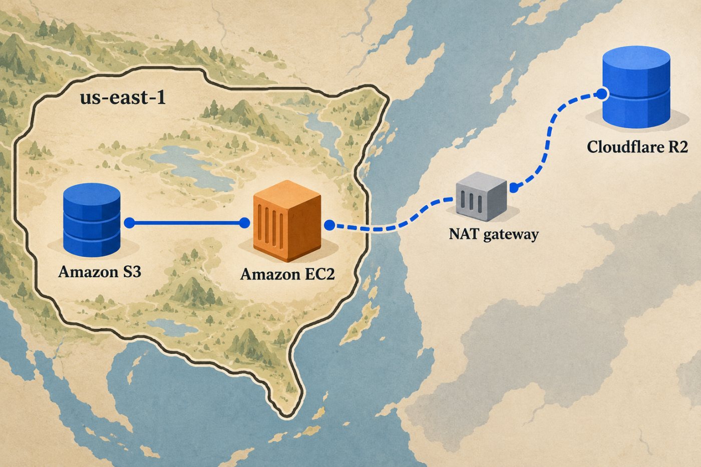 Luồng dữ liệu trực tiếp từ Amazon S3 sang Amazon EC2 trong cùng vùng AWS không phát sinh phí truyền dữ liệu S3 ở kịch bản so sánh.