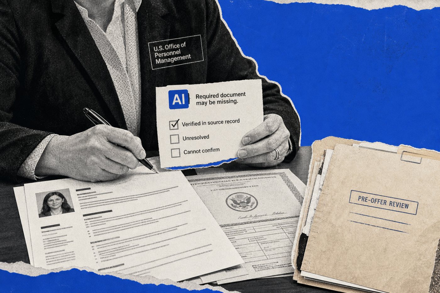 Una alerta de IA sobre un expediente federal se verifica contra los documentos originales antes de afectar al candidato.