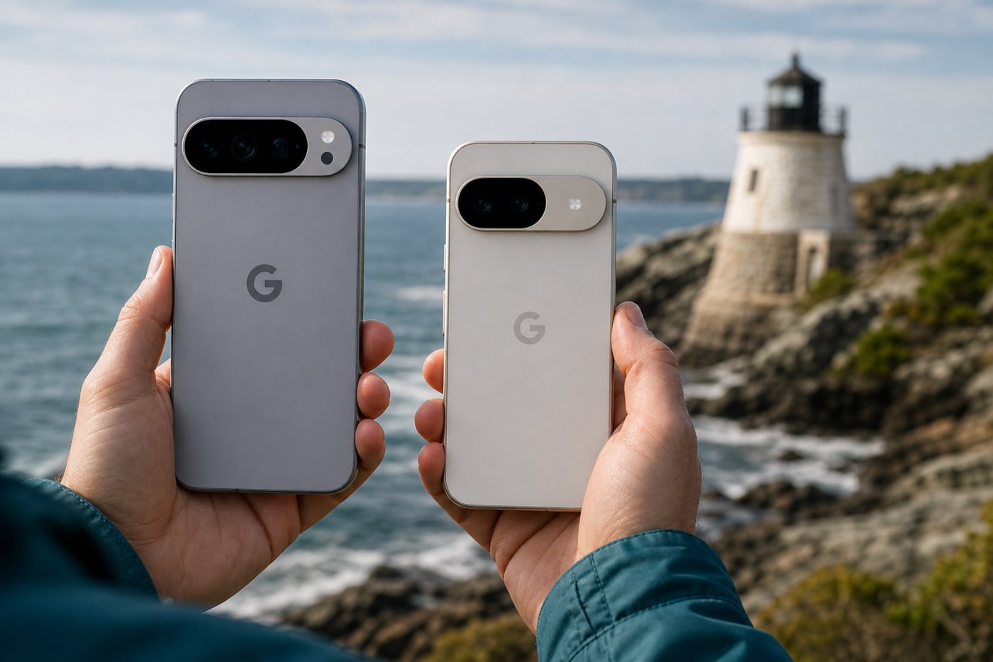 Pixel 10 using its 5x telephoto camera beside Pixel 9 cropping the same distant subject