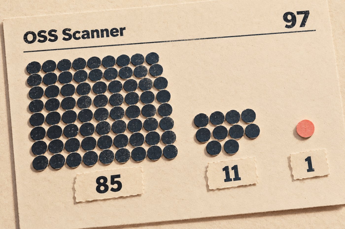 Í afmarkaðri prófun OSS Scanner stóðust 85 af 97 niðurstöðum viðmið, 11 voru tvítekningar og ein var ógild.