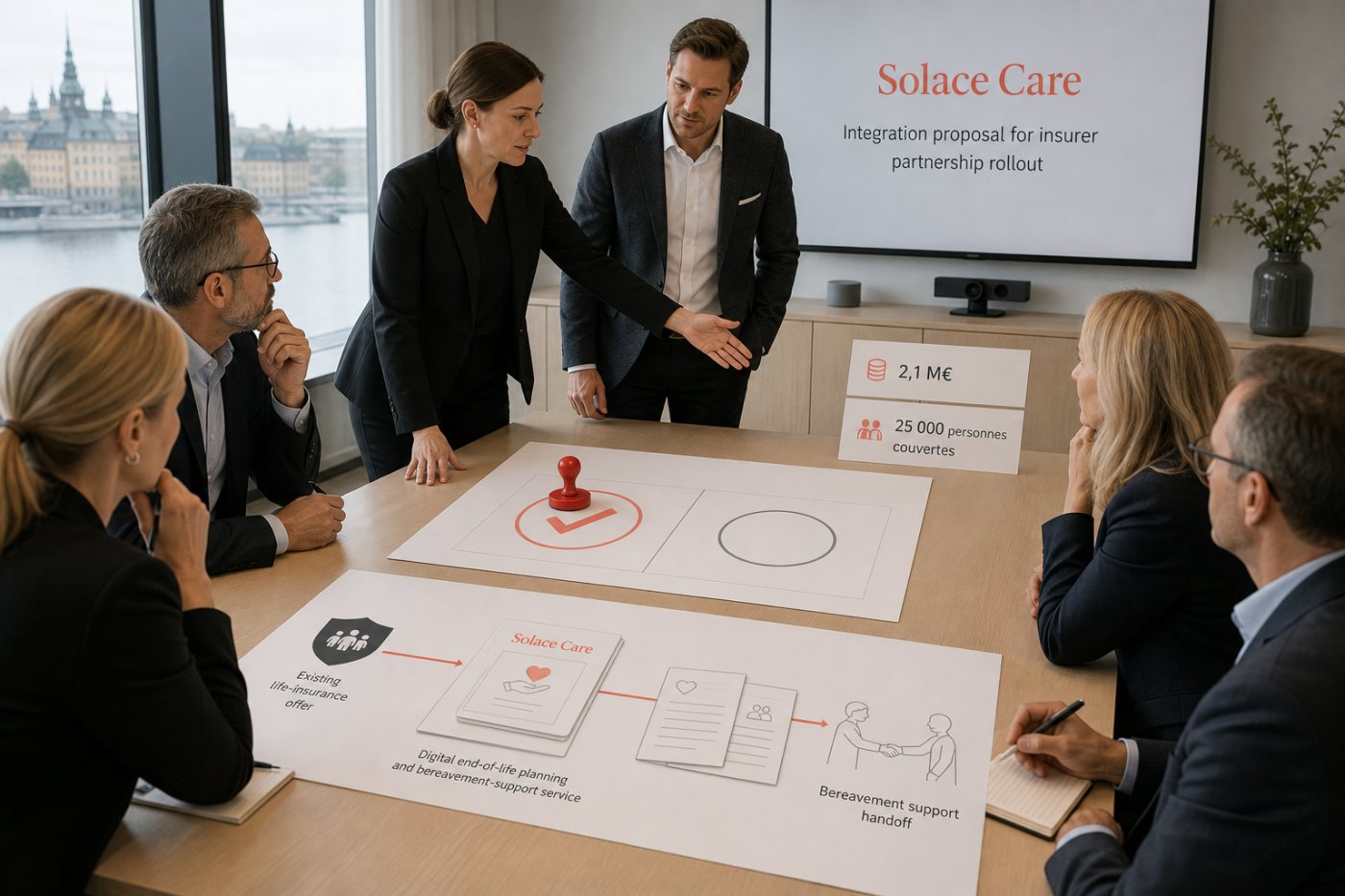 Solace Care présente son service à une équipe d’assurance chargée de son intégration dans une offre existante.