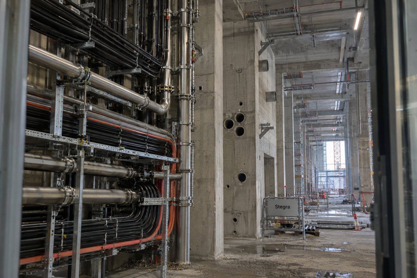 Kabeldragning, rörläggning och betongarbeten vid Stegras anläggning i Boden, delar av den omprövade kostnadsbilden.