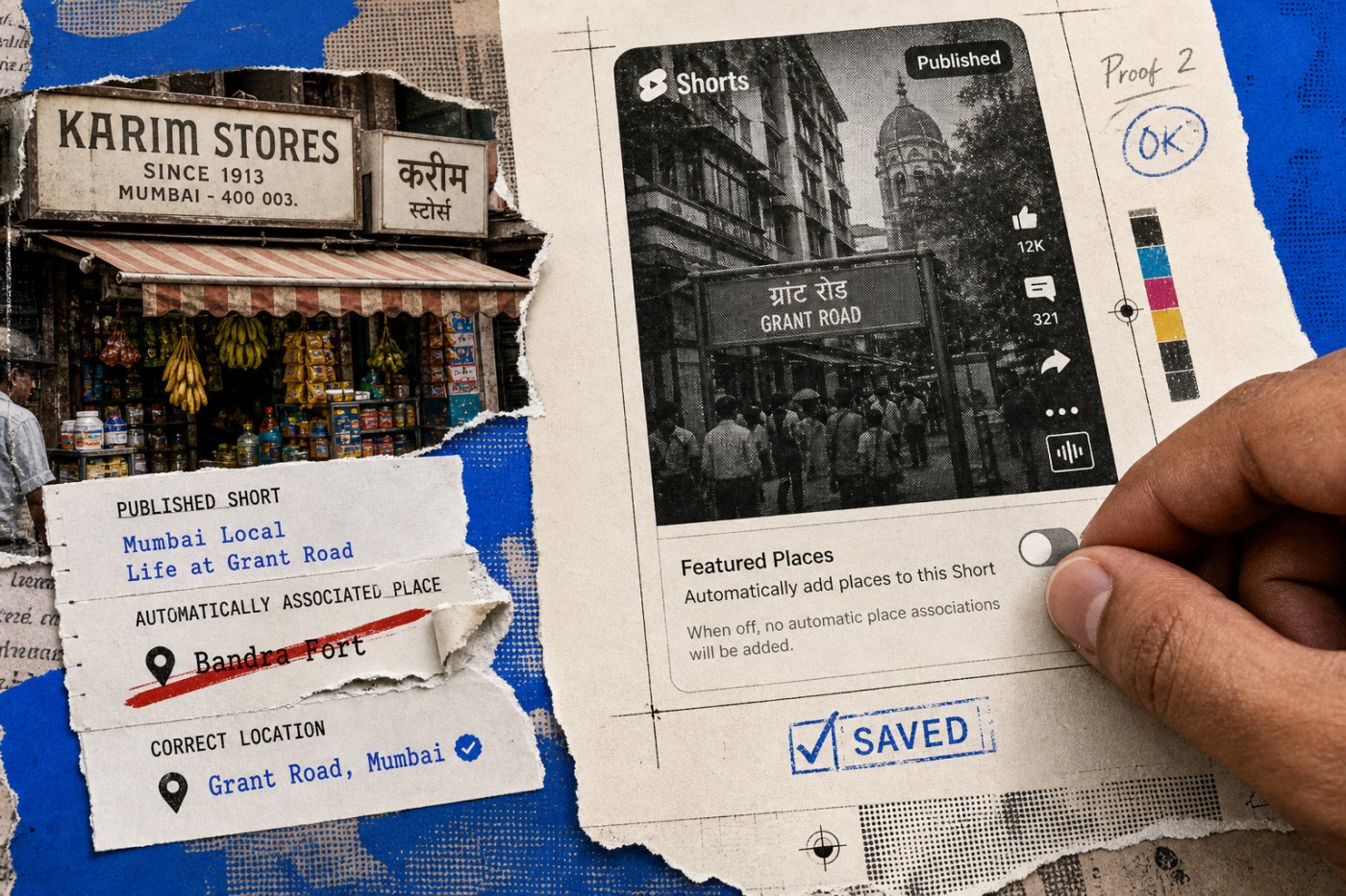 YouTube Studio में मुंबई के Short से गलत स्वतः Featured Places पहचान हटाई जाती है।