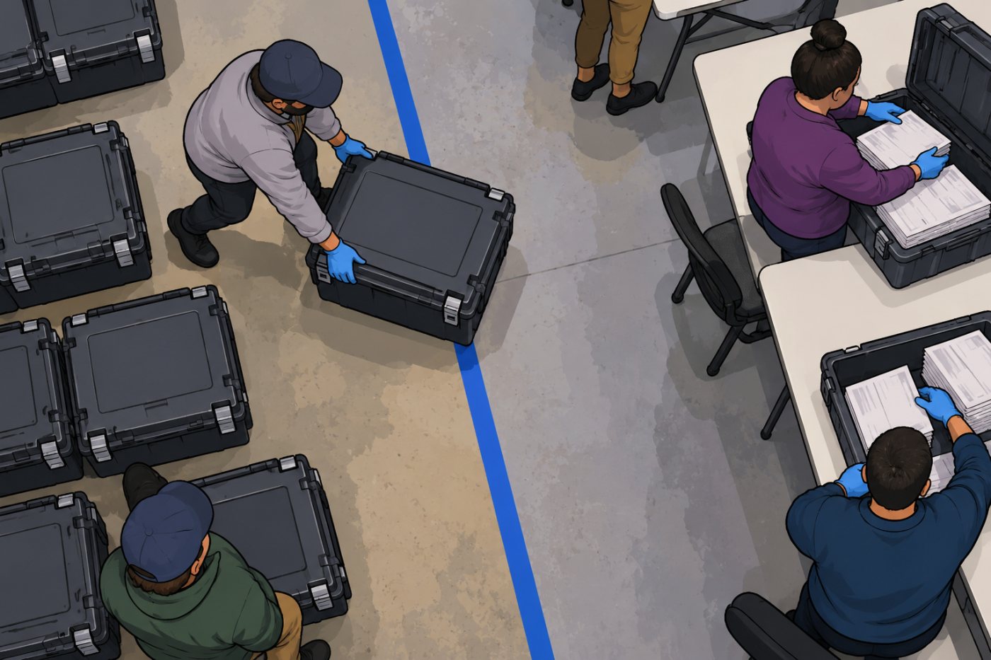 Ballots enter an election-night count before election officials certify the final result.