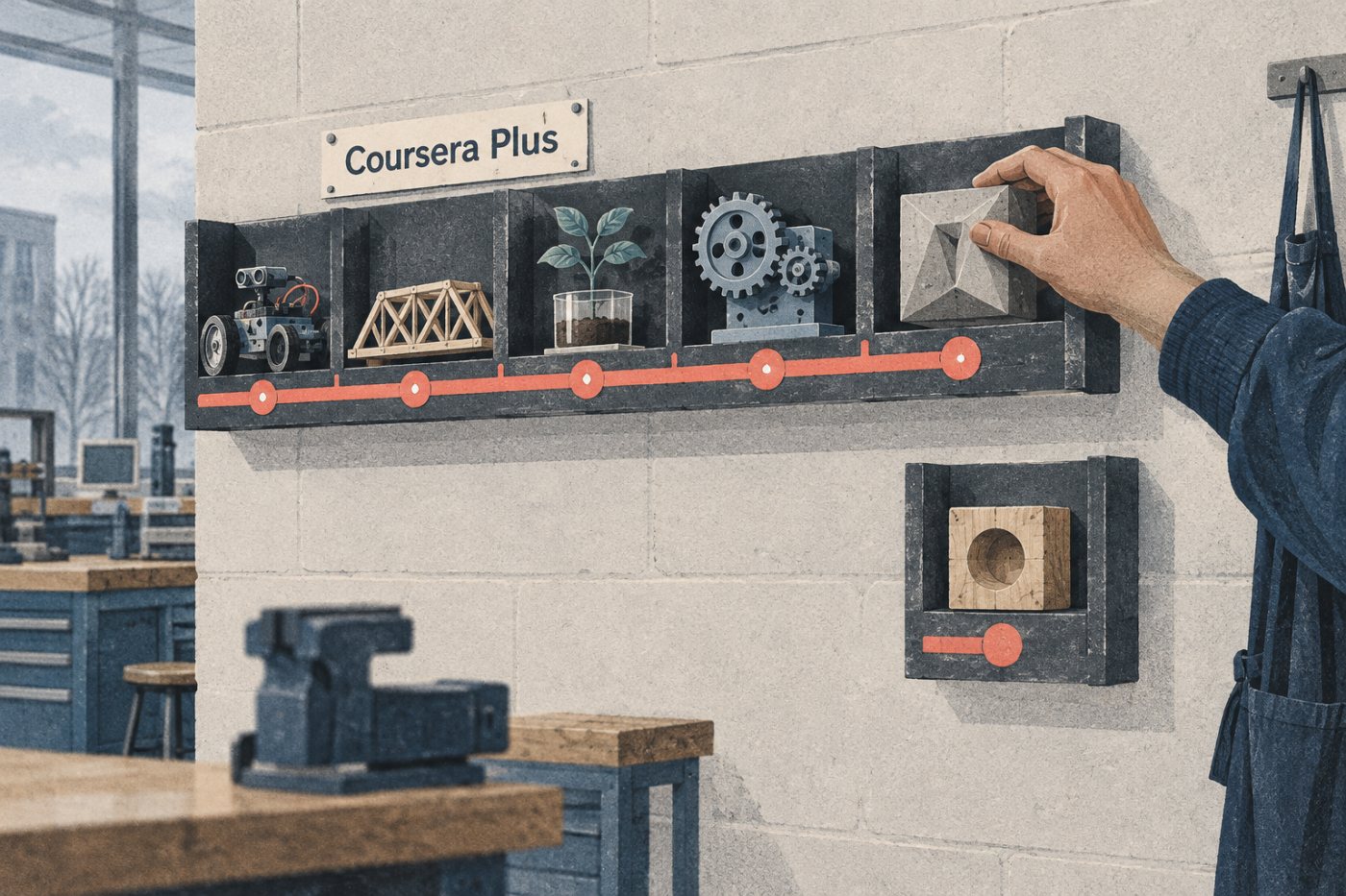 Праграма Coursera Plus з паслядоўнымі практычнымі заданнямі і асобны курс Udemy для вузкага навыку.