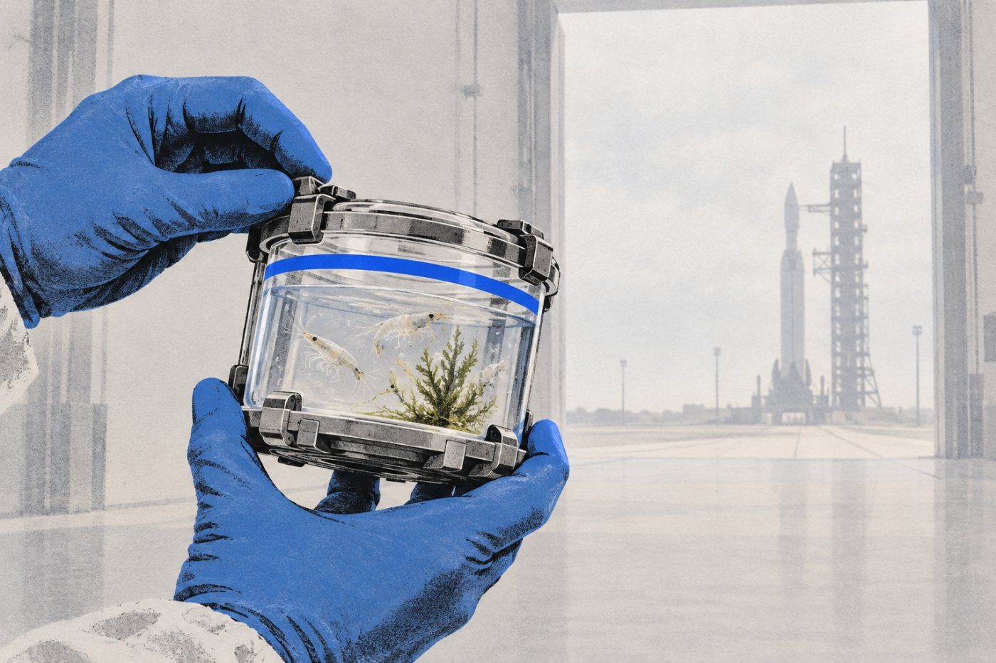 Contrôle du milieu aquatique fermé de SCAMPI avant son chargement pour le vol vers l’ISS.