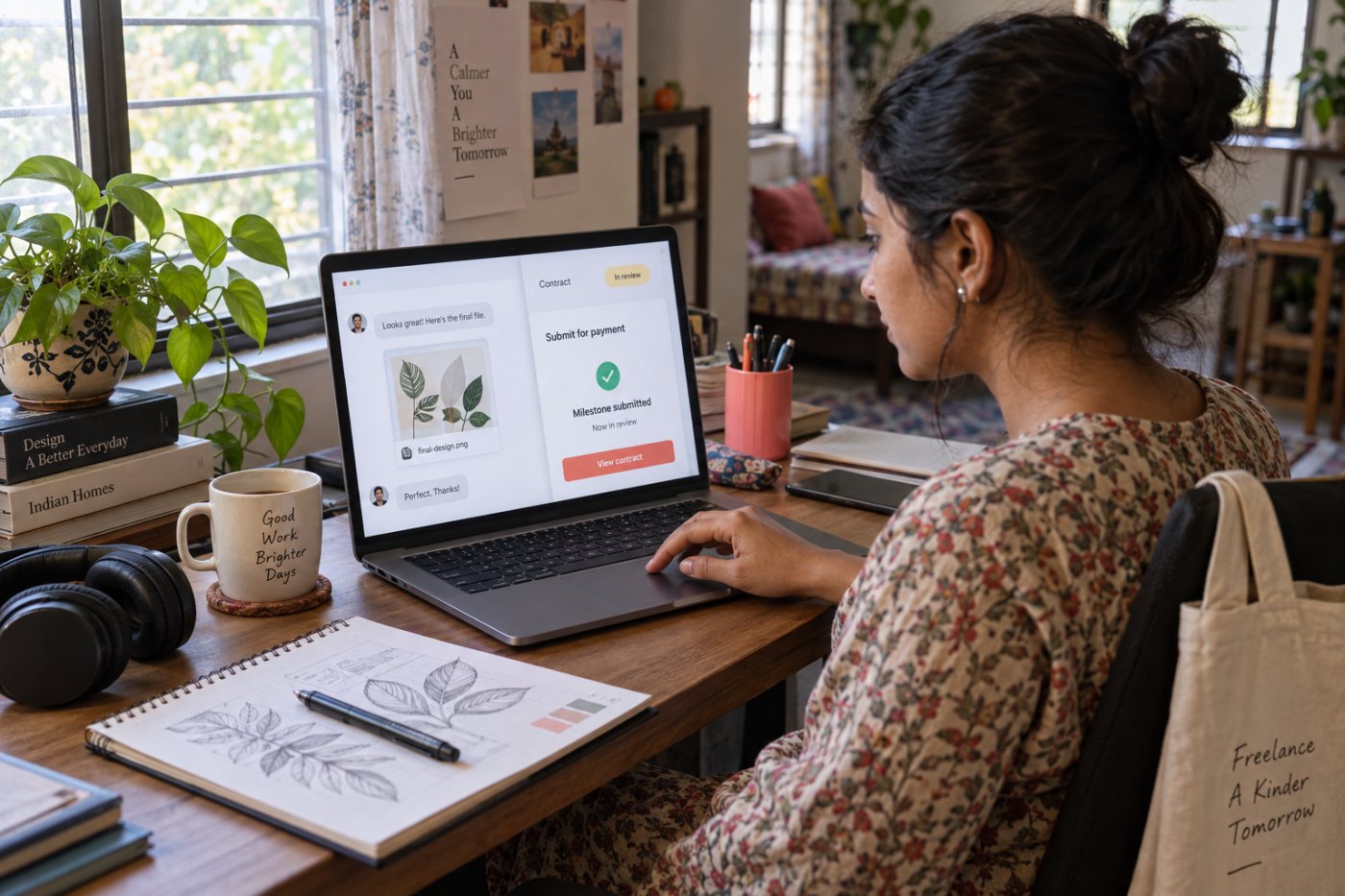 संदेश में पहले भेजे गए काम को Upwork के औपचारिक चरण-जमा से जोड़ने पर समीक्षा शुरू होना