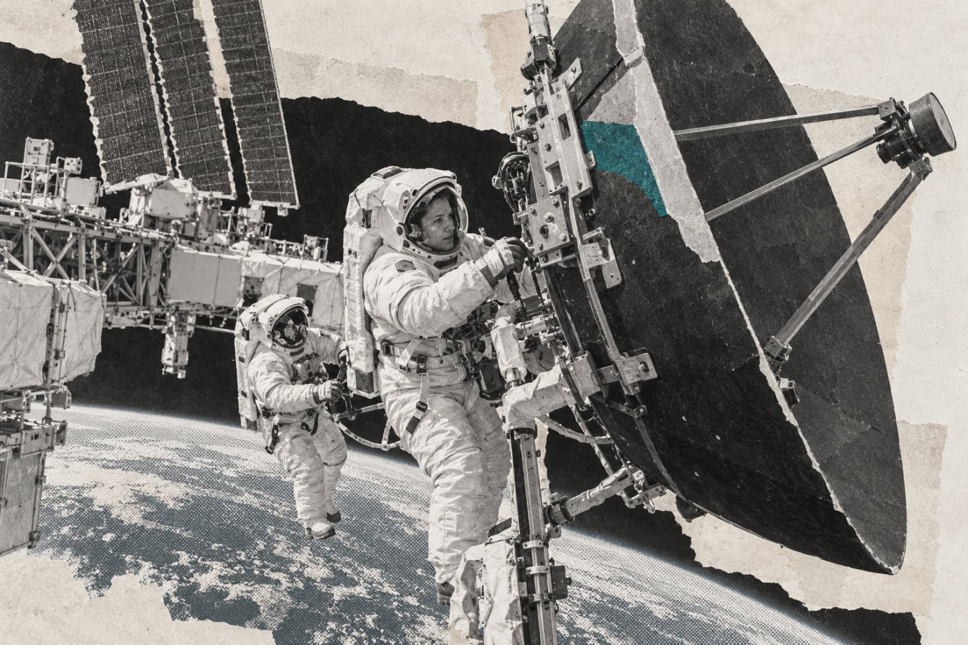 Sophie Adenot travaille à l’extérieur de l’ISS lors des sorties consacrées notamment à une antenne.