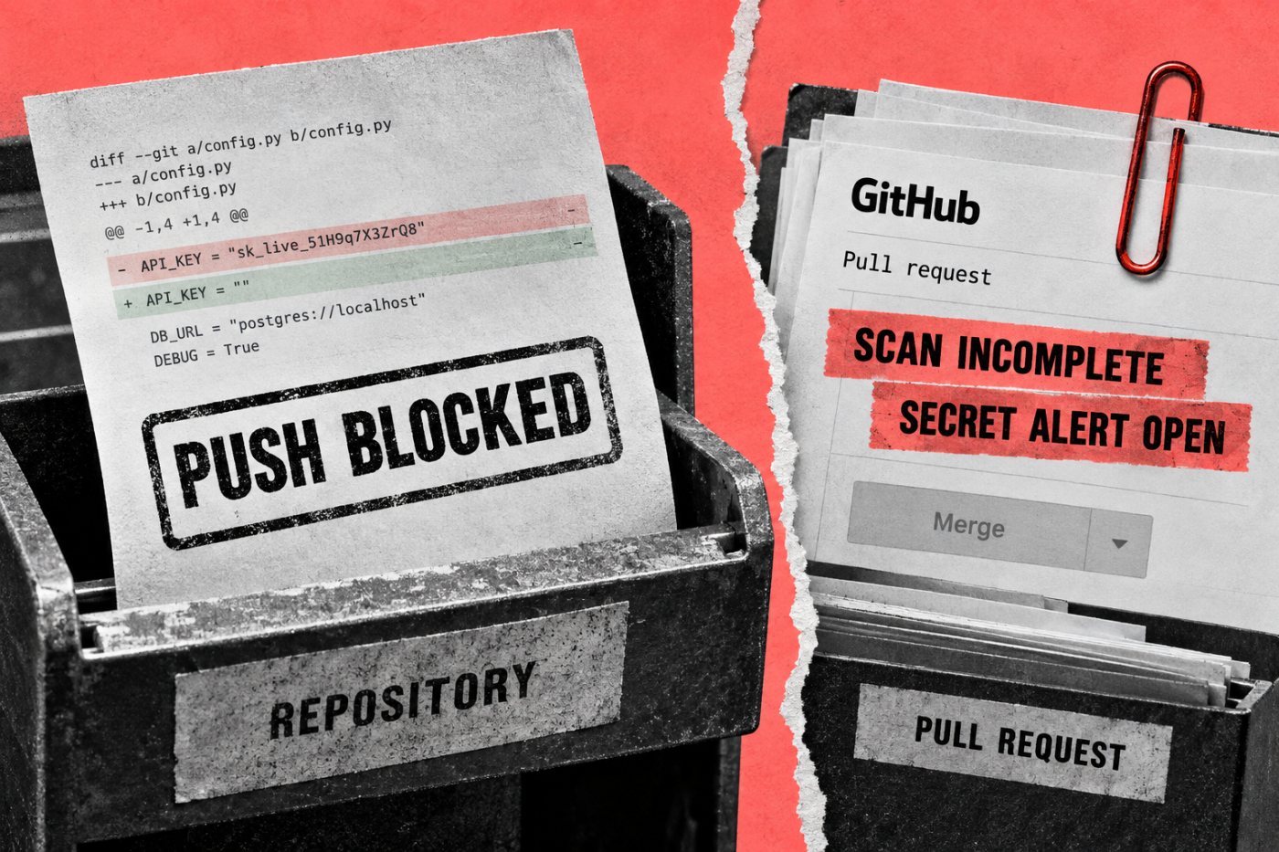 Push protection تبدیلی کو push پر جبکہ branch ruleset pull request کو merge پر روکتا ہے