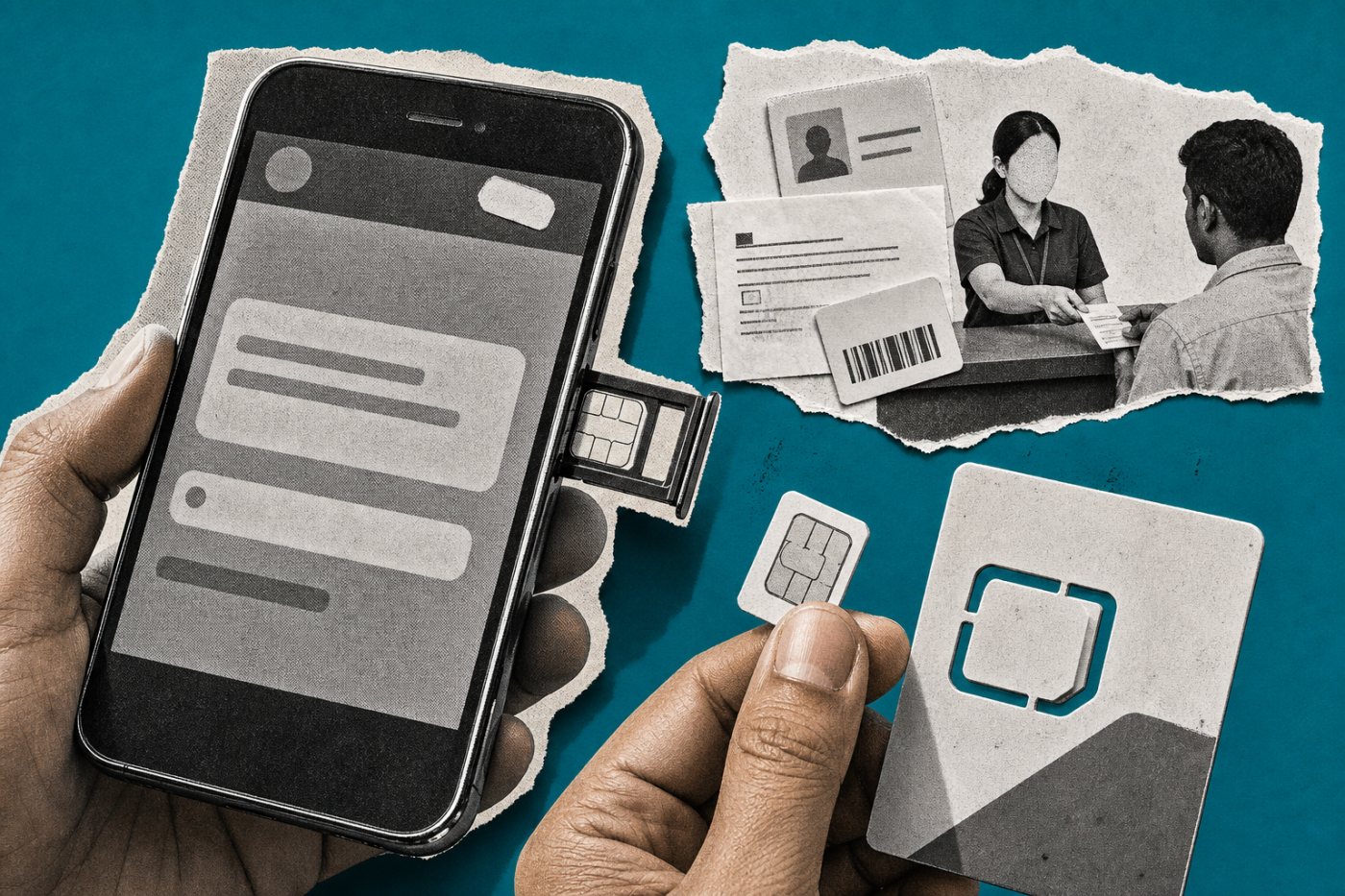1900 पर अनुरोध भेजने, UPC पाने, KYC पूरा करने और नई SIM लेने का क्रम