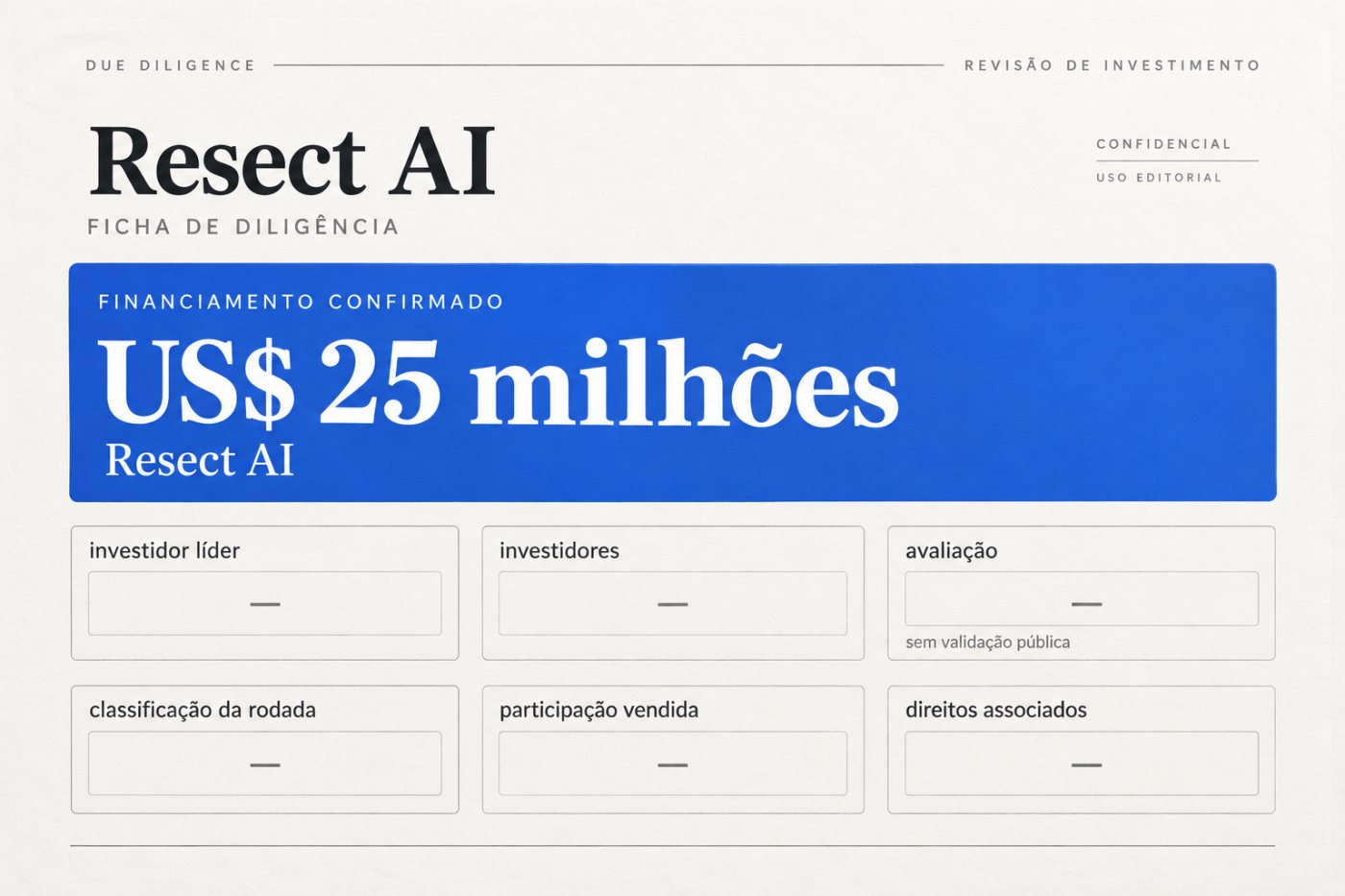 Diligência do aporte de US$ 25 milhões da Resect AI com financiadores e termos ainda não informados