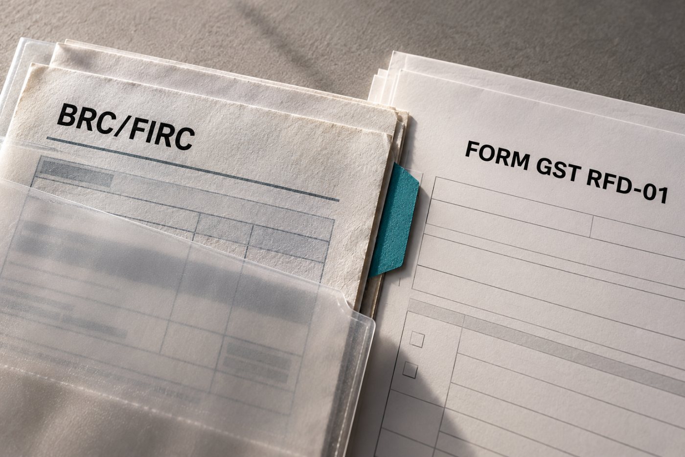 सेवा निर्यात के बैंक प्राप्ति प्रमाण और अलग FORM GST RFD-01 रिफंड आवेदन का संबंध।