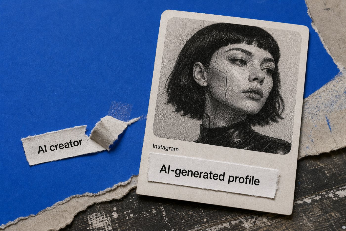 Instagram पर कृत्रिम व्यक्तित्व वाले खाते की पहचान “AI-generated profile” में बदलती हुई।