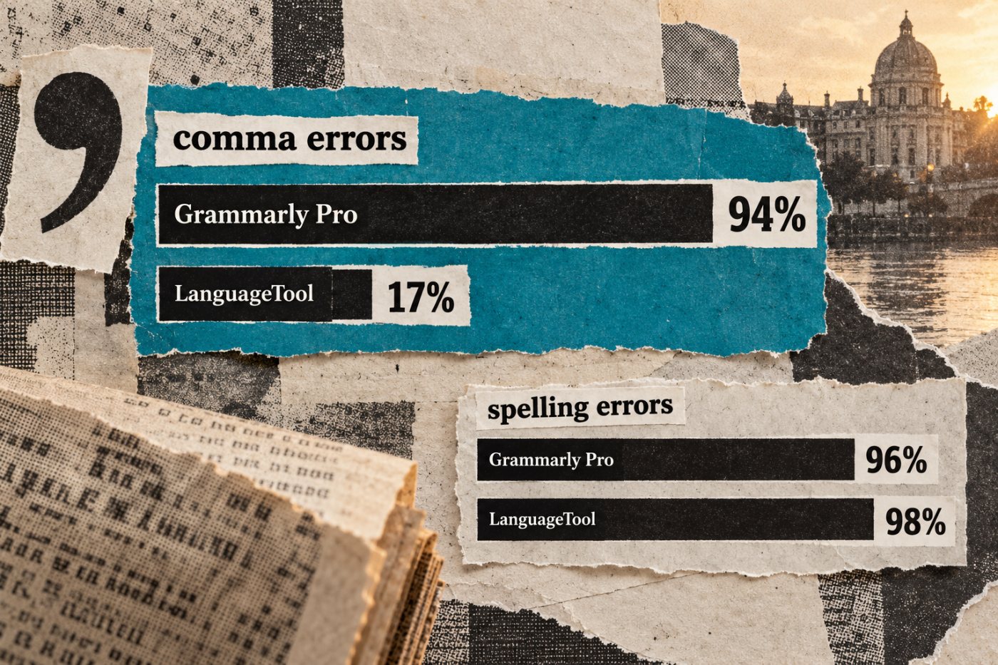 Во англискиот тест Grammarly Pro открива повеќе грешки со запирка, додека LanguageTool има мала предност кај правописните грешки.