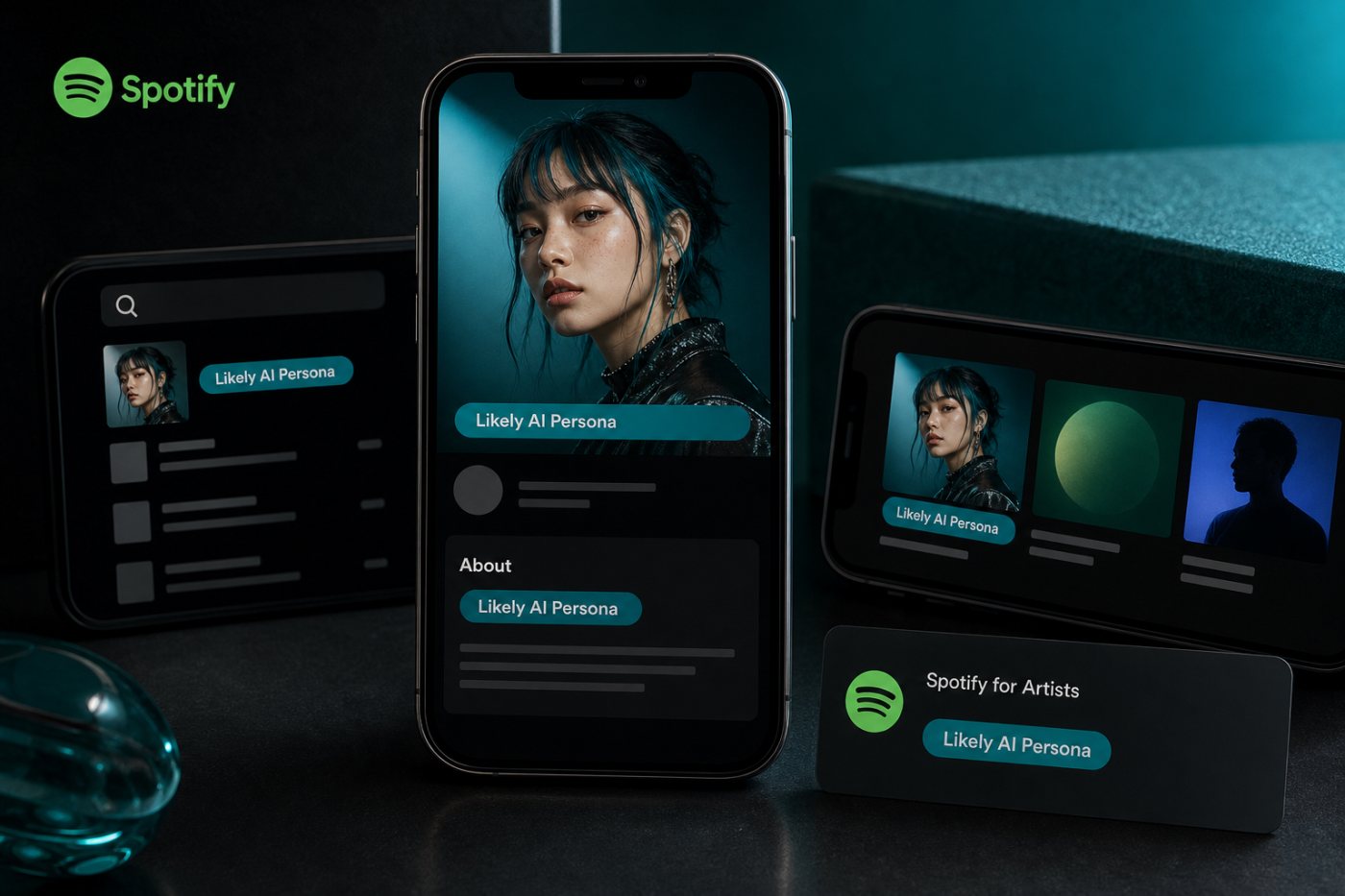 Spotify applies a Likely AI Persona status to a generated public identity and notifies the artist team.