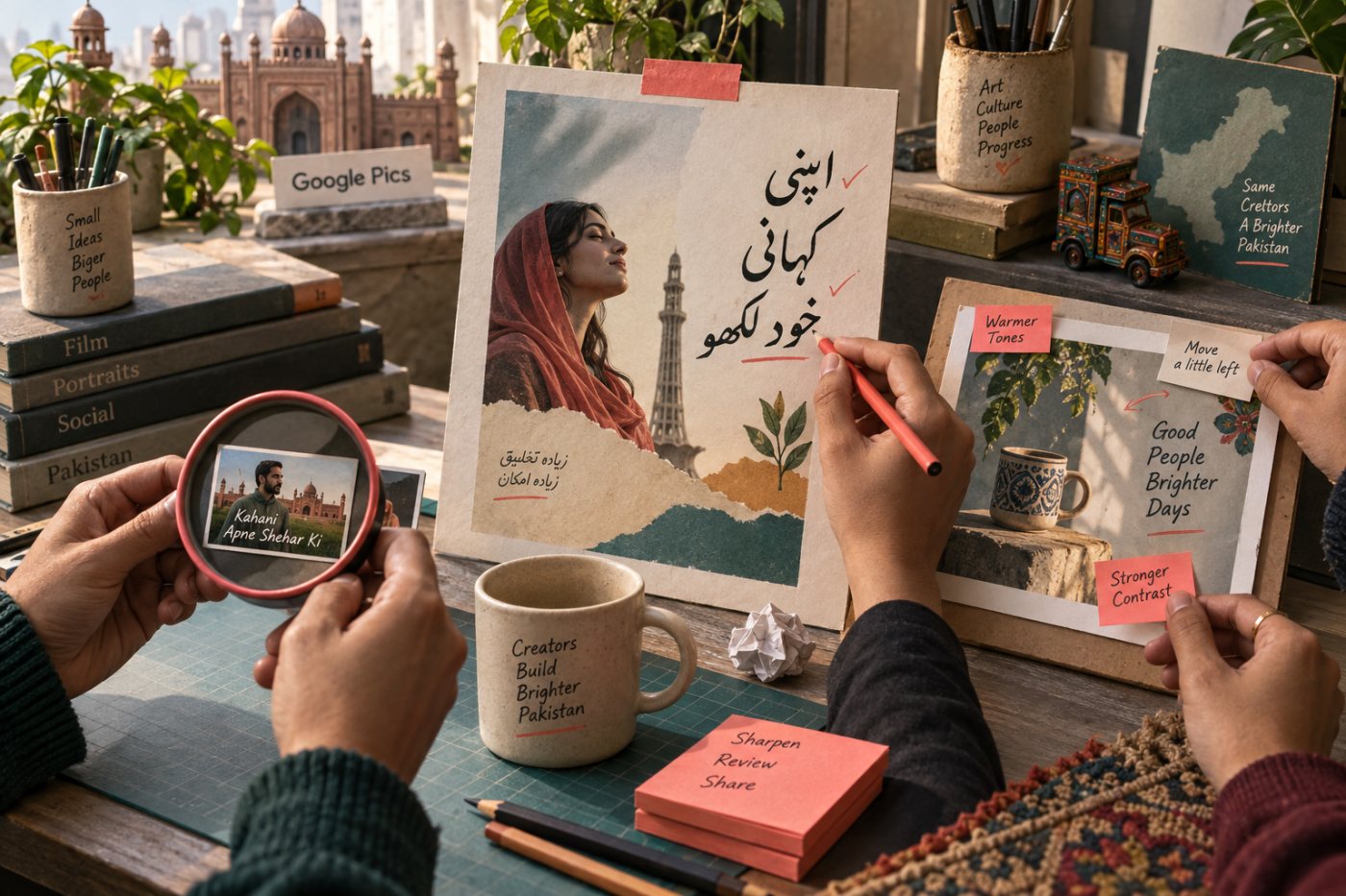Google Pics کے thumbnail، اردو پوسٹر اور مشترکہ social post workflows کے الگ نتائج