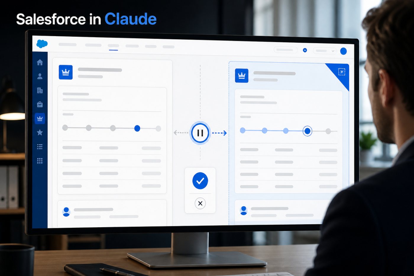 Salesforce in Claude bereitet eine Pipeline-Änderung mit prüfbarem Vorher-nachher-Stand und Bestätigung vor.
