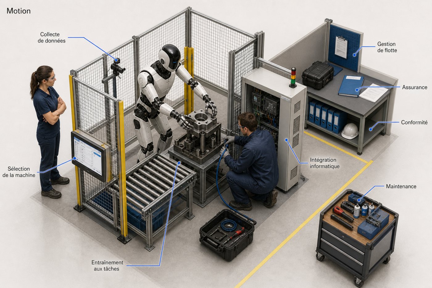 Le modèle Humanoids-as-a-Service de Motion réunit sélection, entraînement, intégration et gestion du robot.