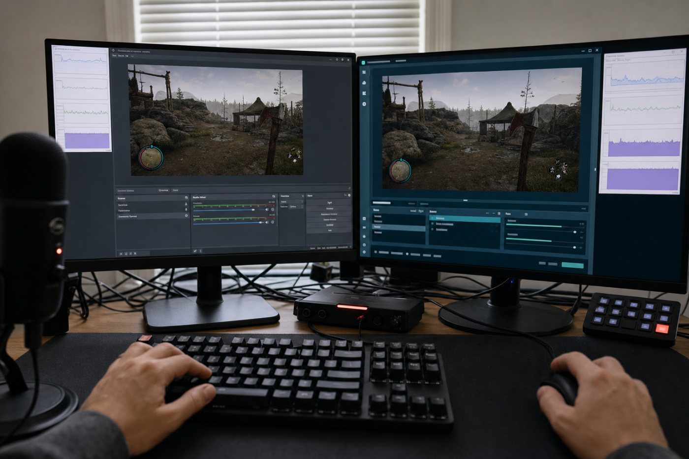 Одинаковая простая сцена в OBS Studio и Streamlabs Desktop с различающейся базовой нагрузкой на процессор и память
