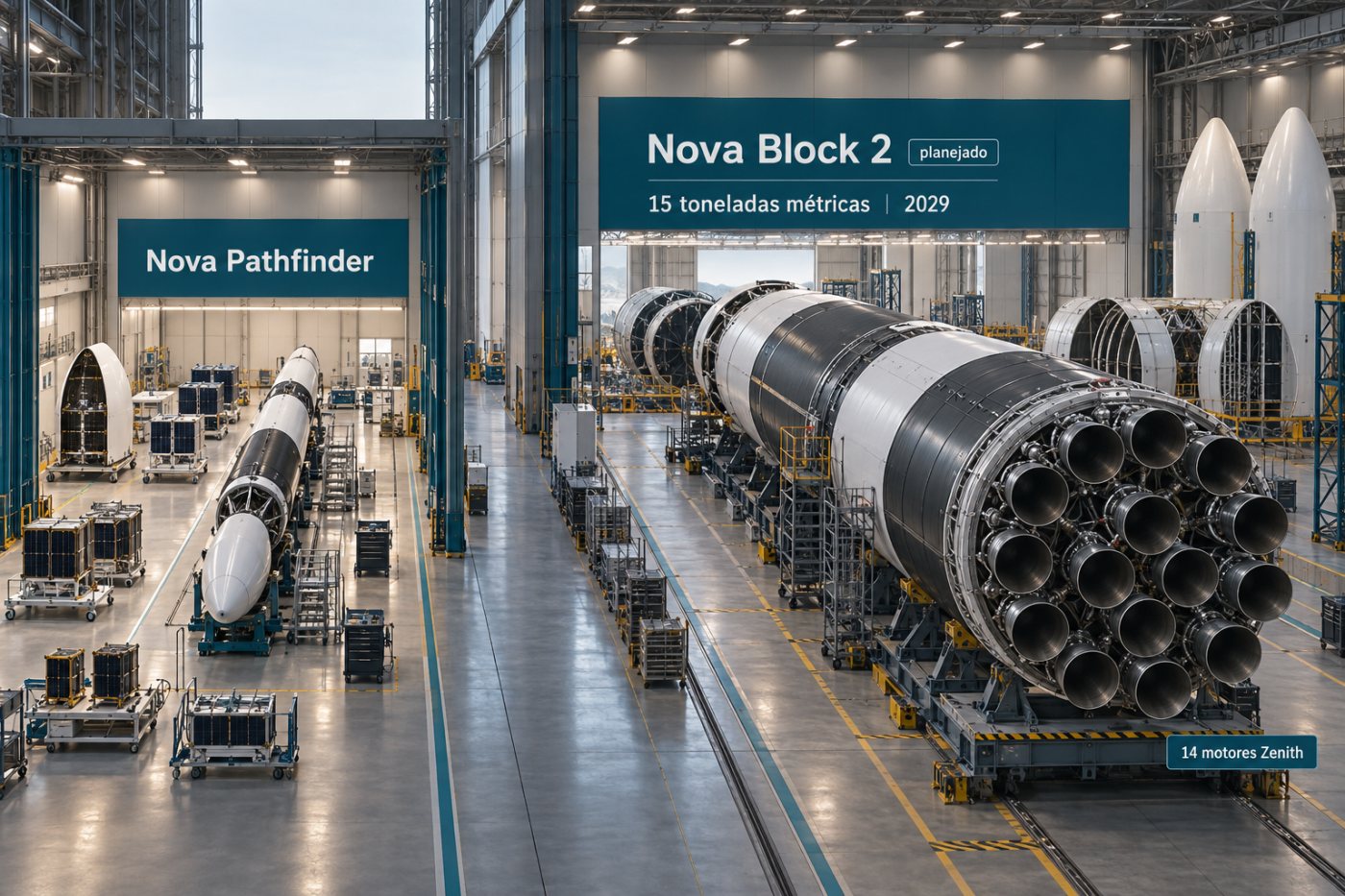 Nova Pathfinder e Nova Block 2 evidenciam a ampliação planejada para 15 toneladas em órbita baixa.