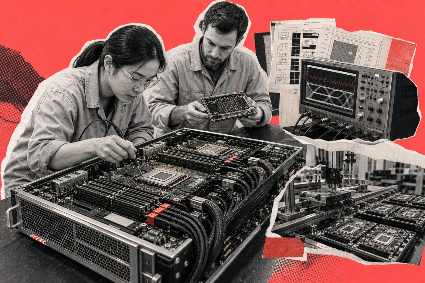 Sistema de computação para IA integra processadores, memória e interconexões durante a validação antes da produção.