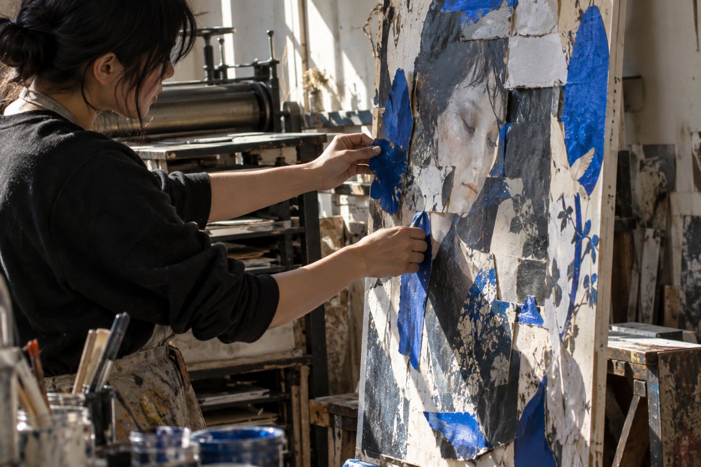 AI出力を素材として、制作者が描画と再構成を加えて独自の表現へ変える工程