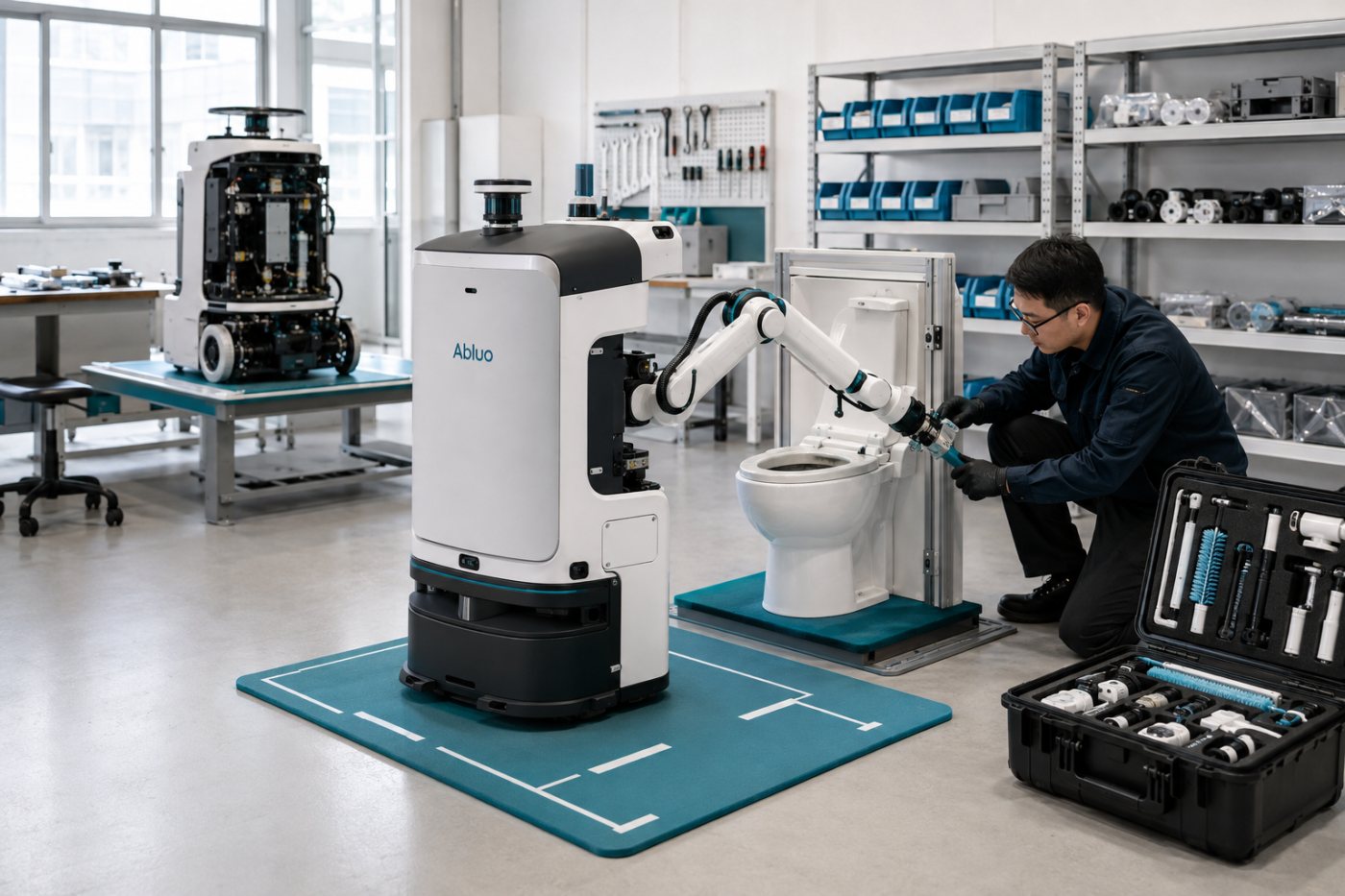 Abluo units undergoing assembly and functional checks for volume production