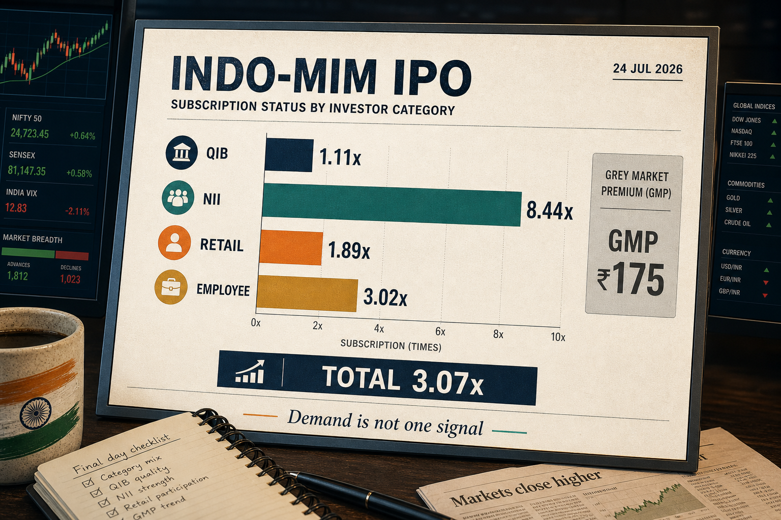 Indo-MIM IPO में निवेशक वर्गों की अलग-अलग सदस्यता और GMP की तुलना