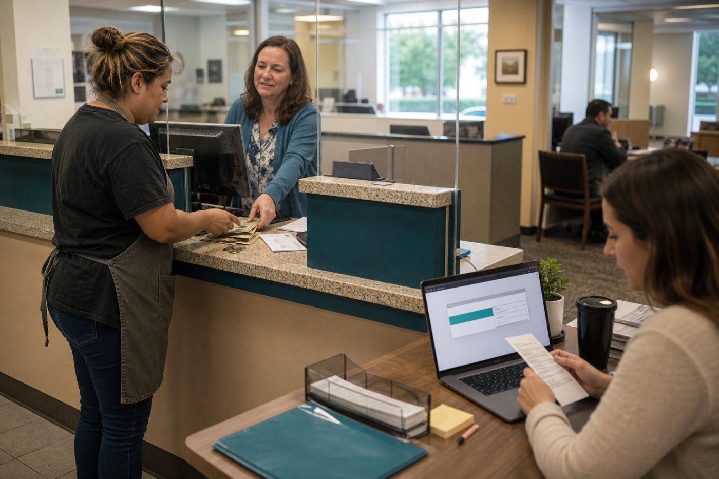 A cash-reliant business uses a branch-capable bank before transferring funds into its Mercury or Brex workflow.