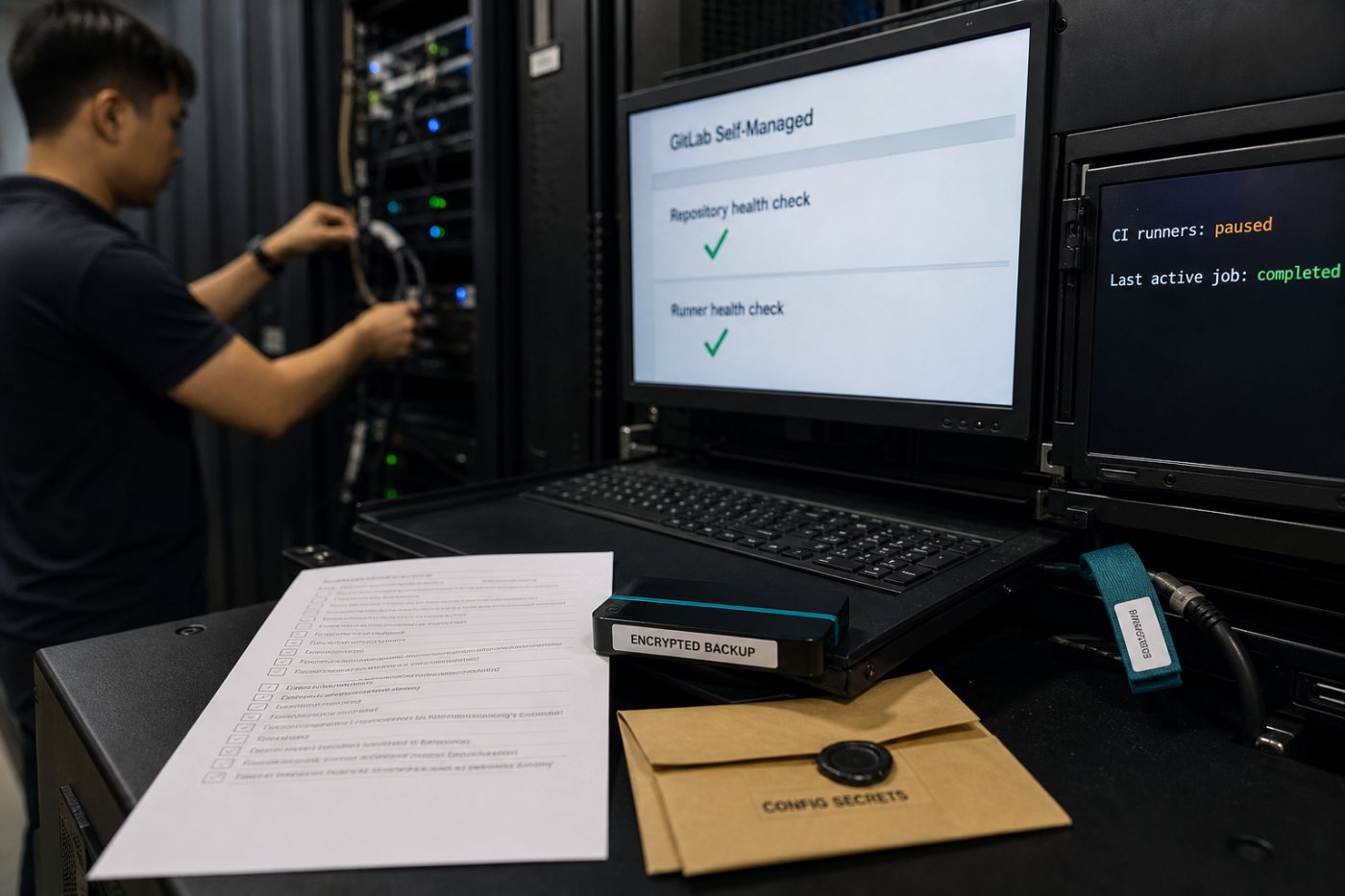 Runner GitLab được tạm dừng, dữ liệu và secrets được sao lưu trước khi kiểm tra sức khỏe hệ thống sau nâng cấp