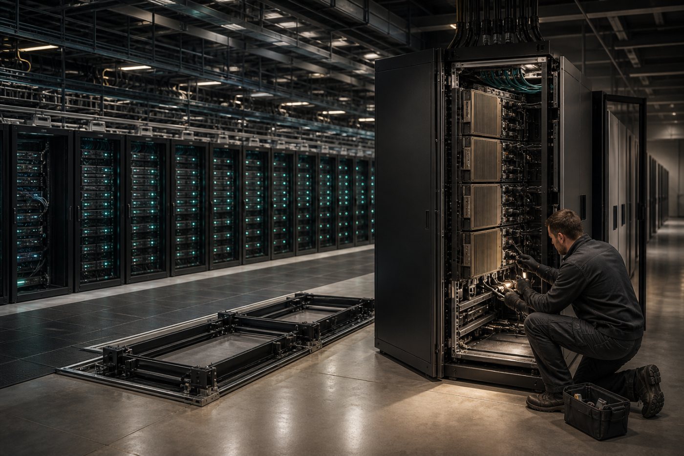 NVIDIA-Rechensysteme werden in einem Rechenzentrum in Betrieb genommen und verdeutlichen die Dominanz des Datacenter-Geschäfts.