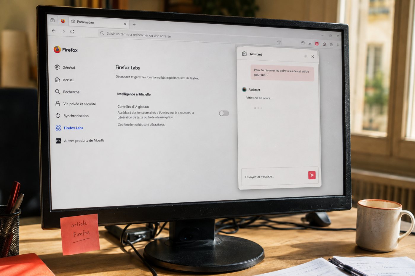 Une extension autonome accède à un service d’IA externe malgré le blocage des fonctions intégrées de Firefox.