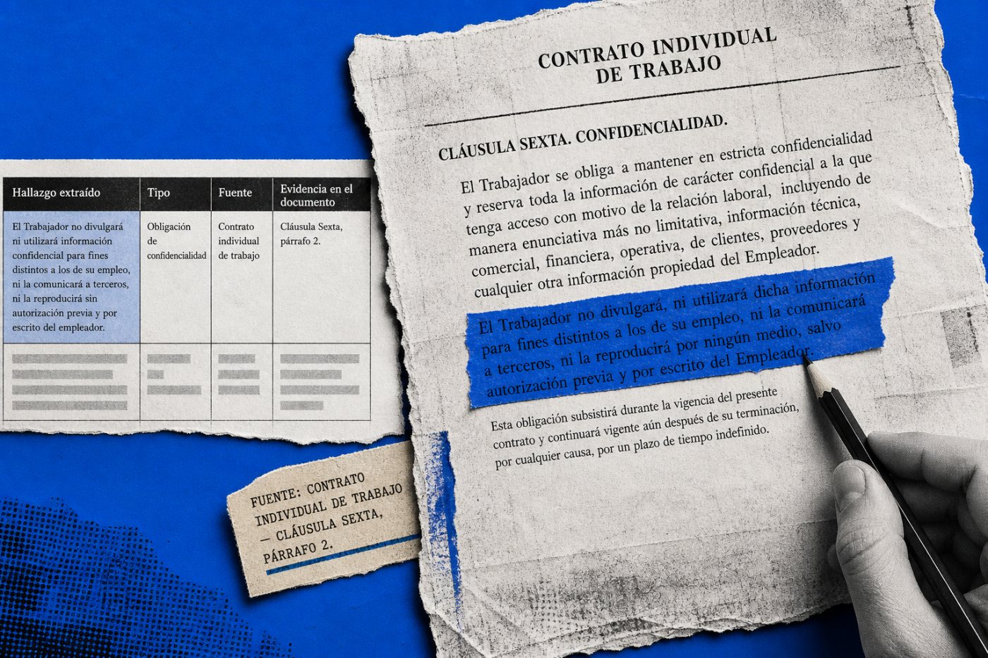 Un hallazgo de NetDocuments Tabular Review se contrasta con la cláusula exacta del contrato original.