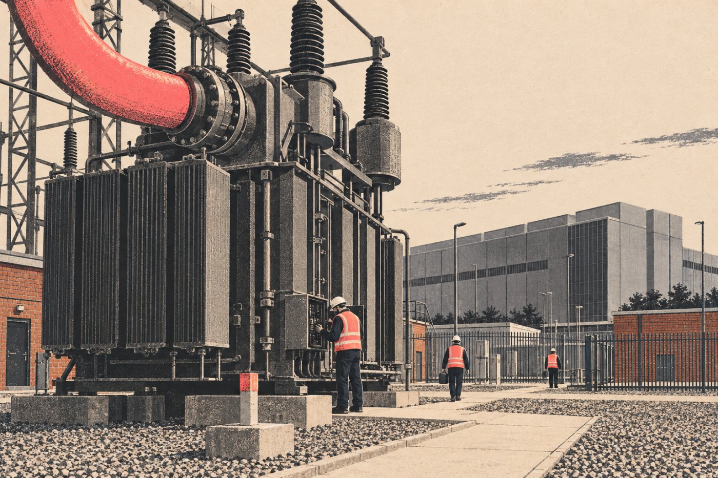 Infraestrutura elétrica de grande capacidade contrasta com a baixa densidade de trabalhadores permanentes em um data center britânico.