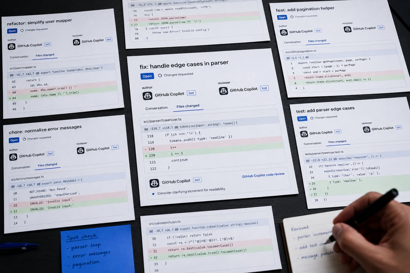 AI-attributed pull requests receive reviews from automated agents, including same-product author and reviewer pairings.