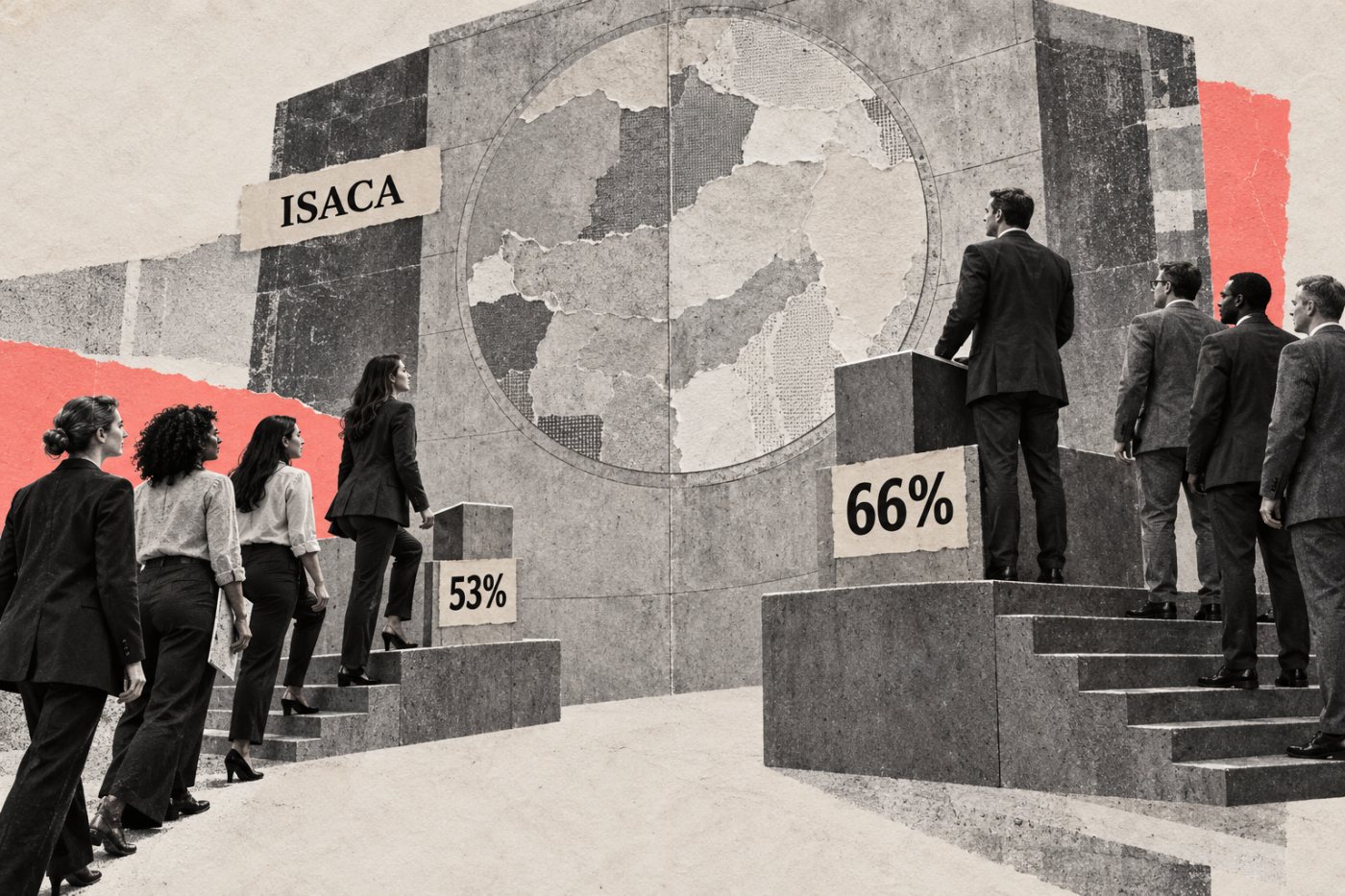 Сравнение от проучването на ISACA: 53% от жените и 66% от мъжете смятат, че могат да допринасят за стратегията.