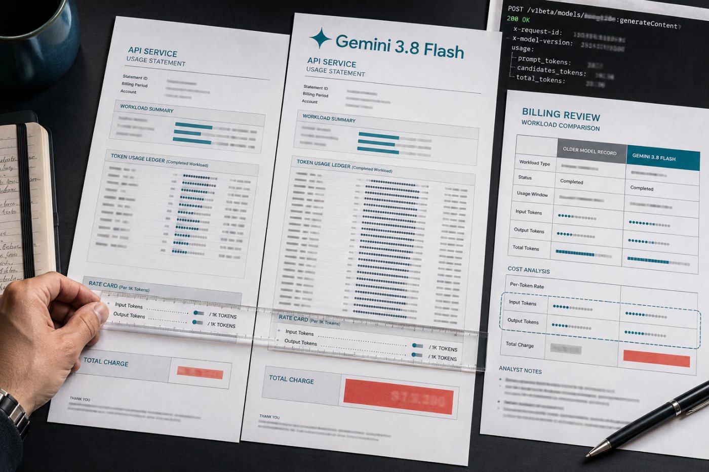 Gemini 3.7 Flash und Gemini 3.8 Flash mit gleichen Tokenpreisen, aber unterschiedlichen Gesamtkosten durch abweichenden Verbrauch